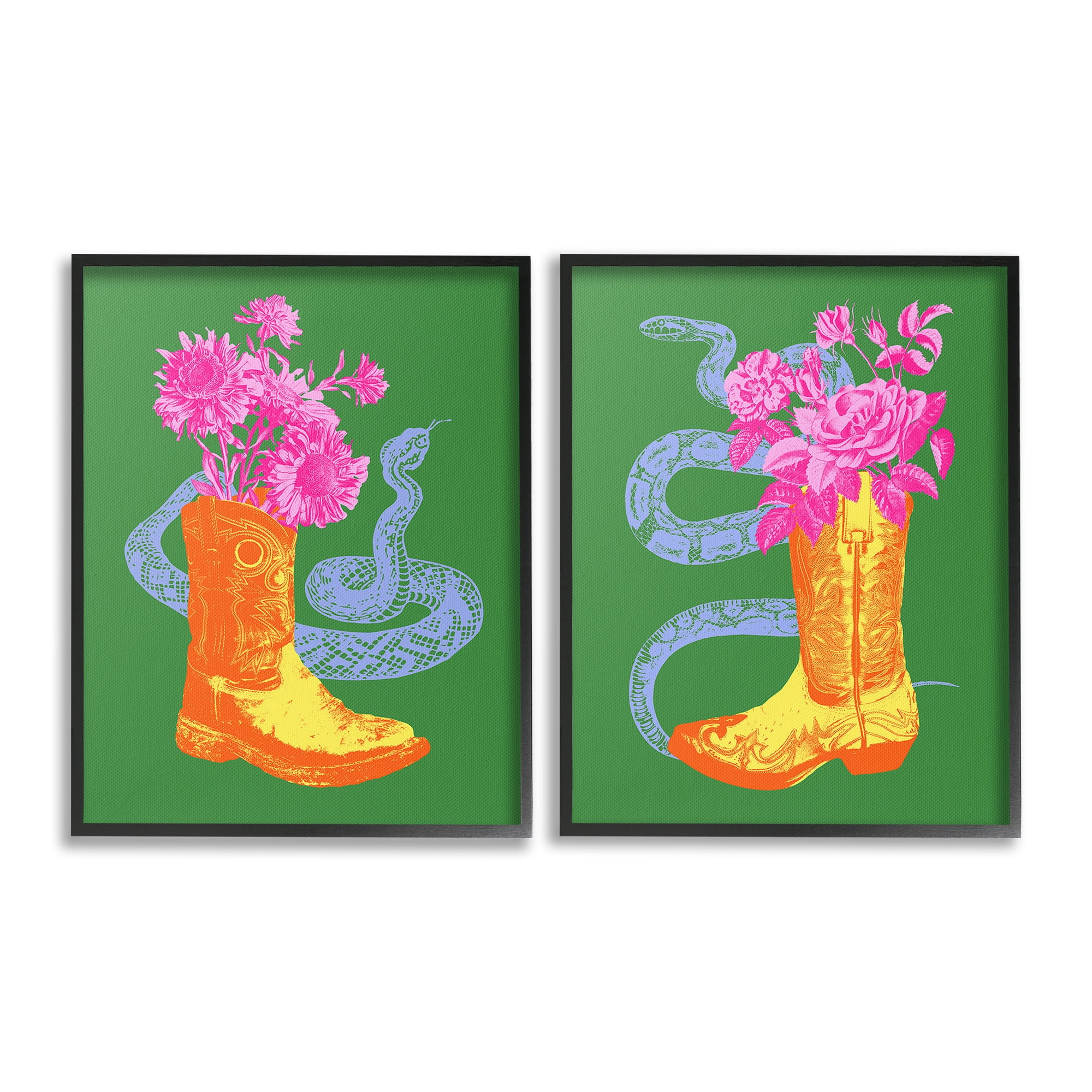 Stupell Industries Cowgirl Bouquets & Snakes Botanical & Floral Painting Black Framed Art Print Wall Art, 11 x 14, Set of 2