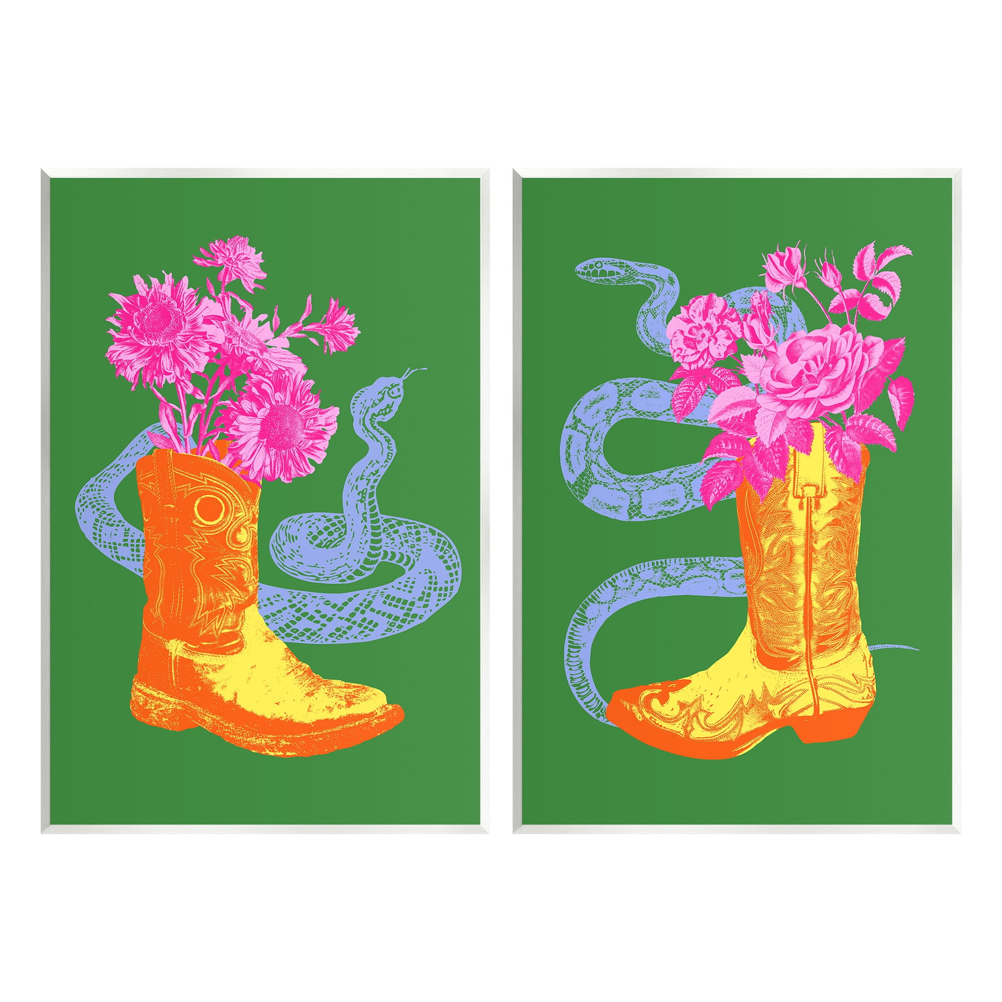 Stupell Industries Cowgirl Bouquets & Snakes Botanical & Floral Painting Unframed Art Print Wall Art, 10 x 15, Set of 2
