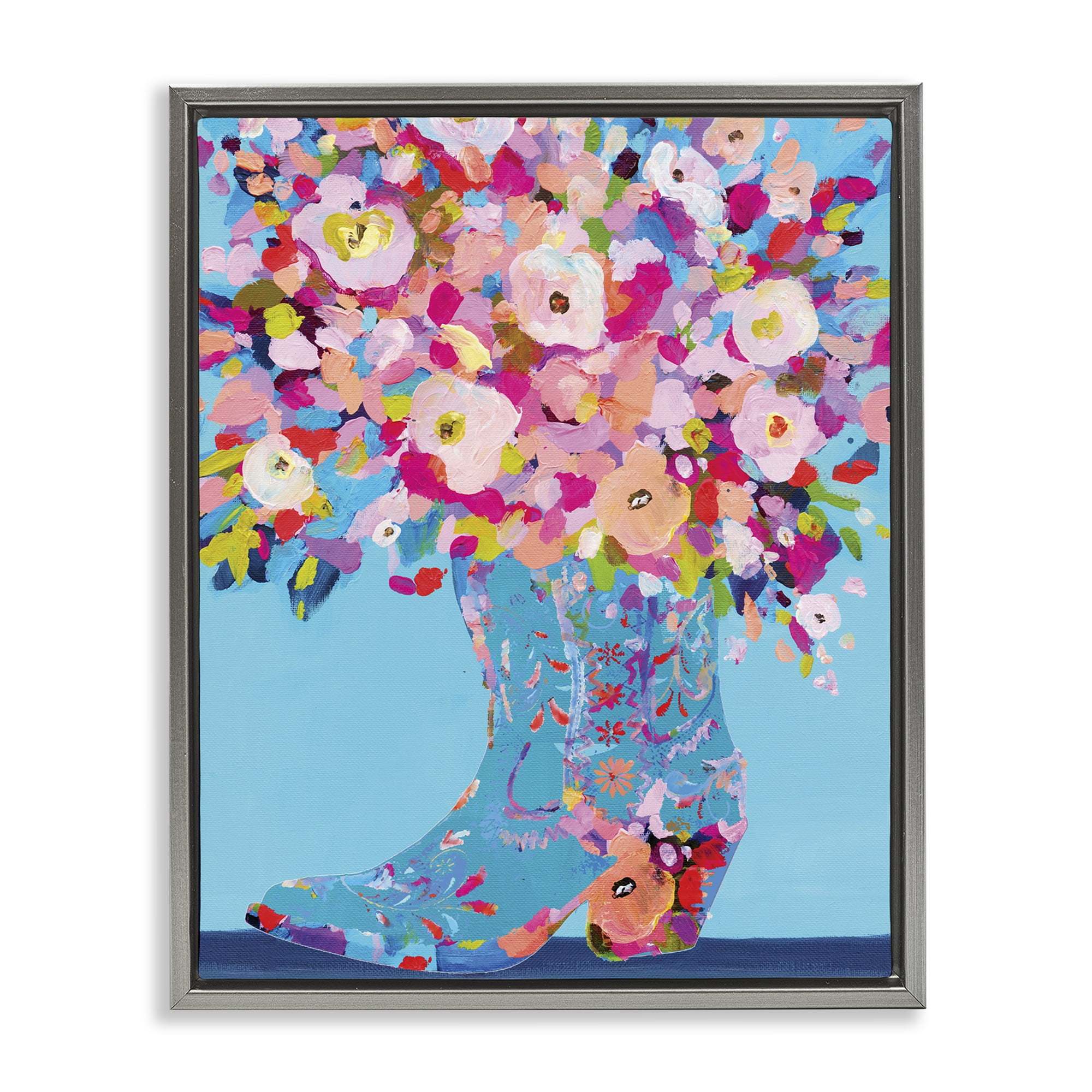 Stupell Industries Cowgirl Dabs of Color Gray Framed Floater Canvas Wall Art, design by Kamdon Kreations