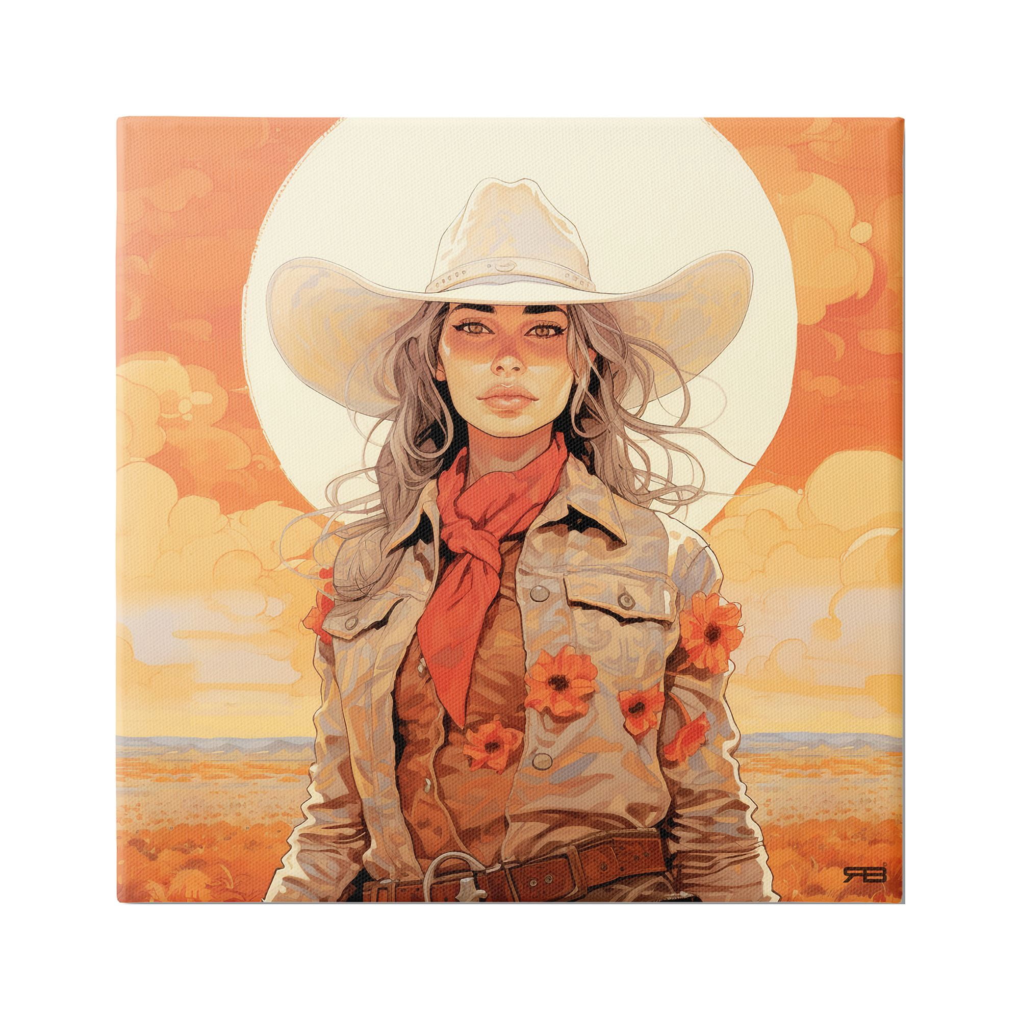 Stupell Industries Cowgirl Desert Moon & Clouds Landscape Painting Gallery Wrapped Canvas Art Print Wall Art, 36 x 36