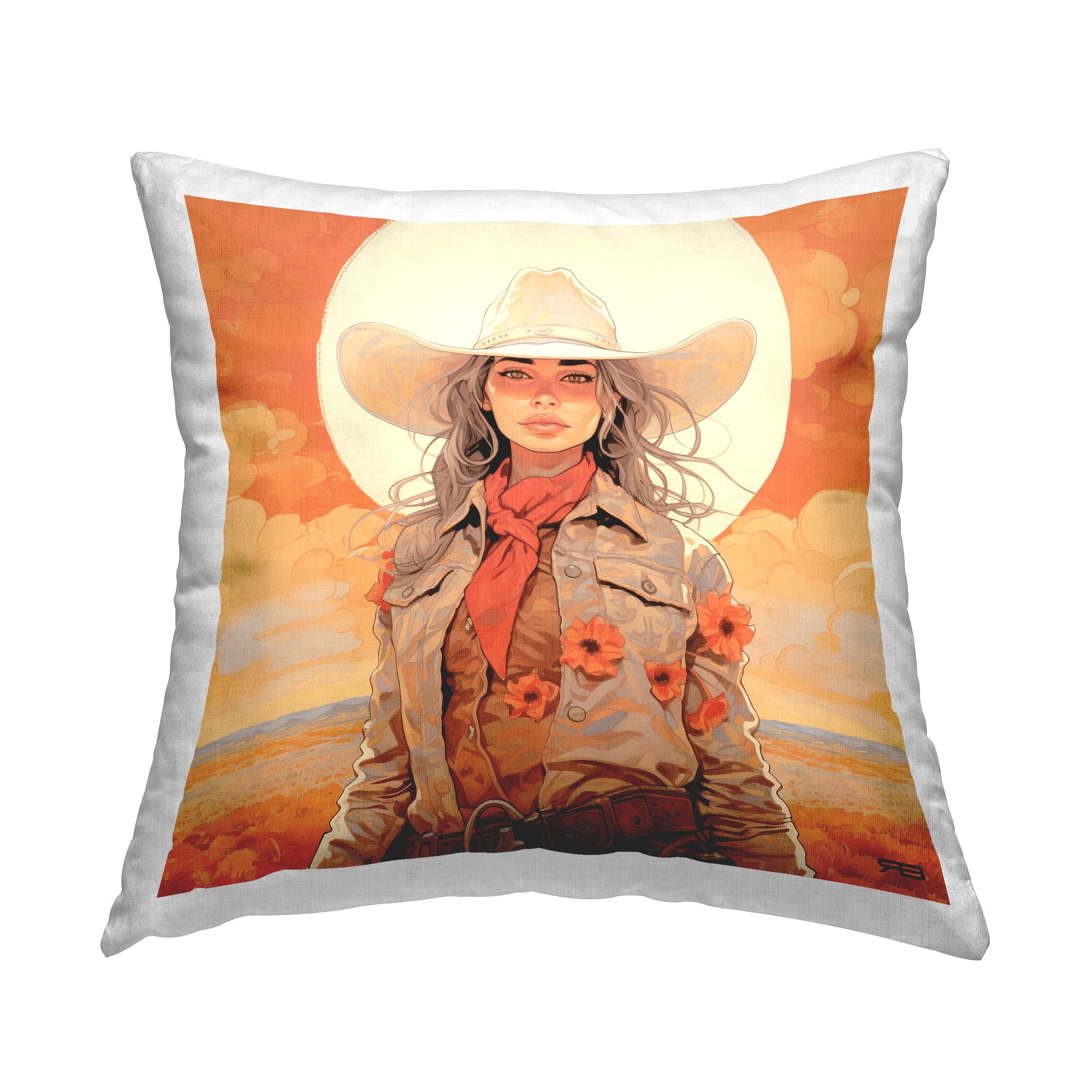 Stupell Industries Cowgirl & Desert Moon Scene Decorative Printed Throw Pillow, 18 x 18