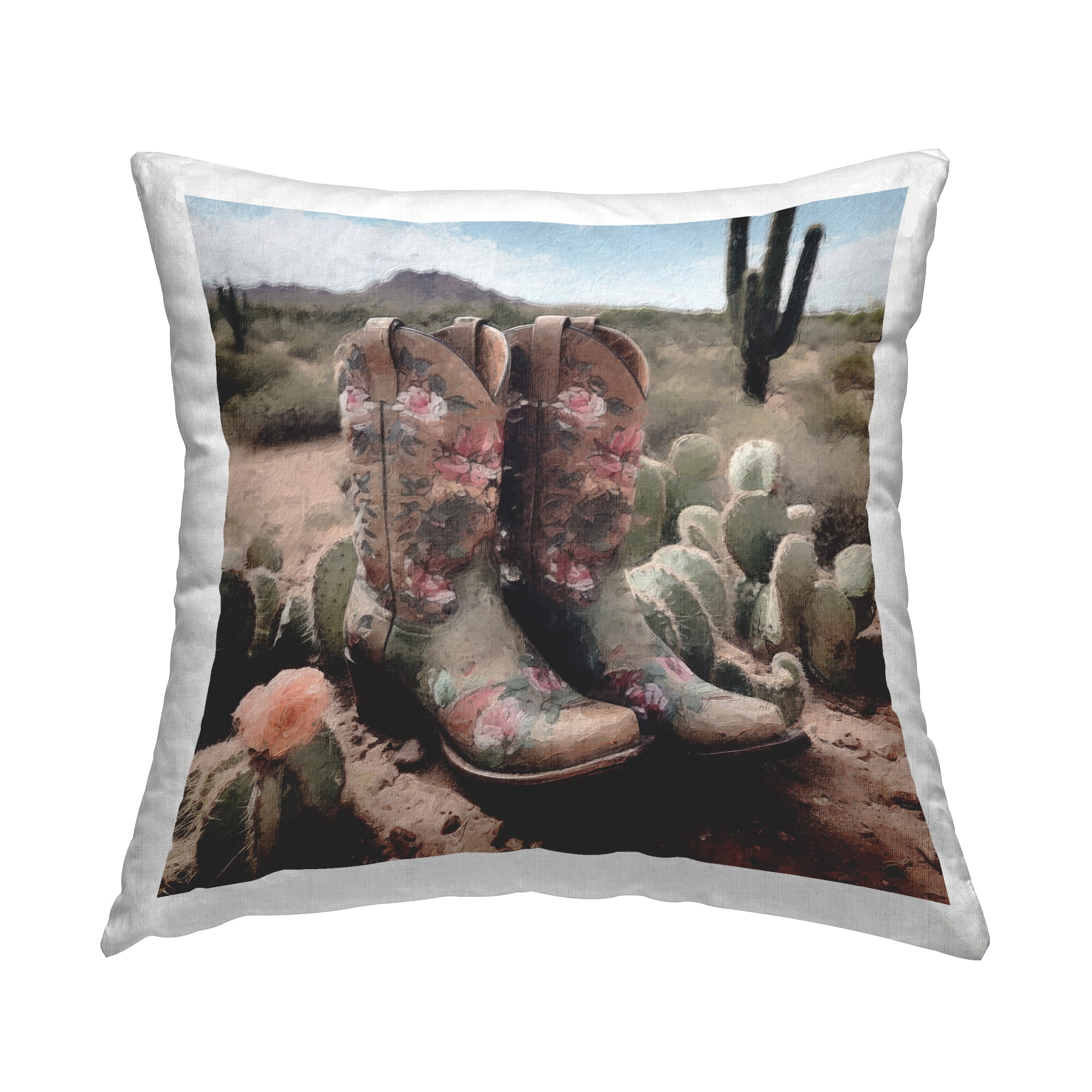 Stupell Industries Cowgirl Desert Scenery Square Decorative Printed Throw Pillow, 18 x 18