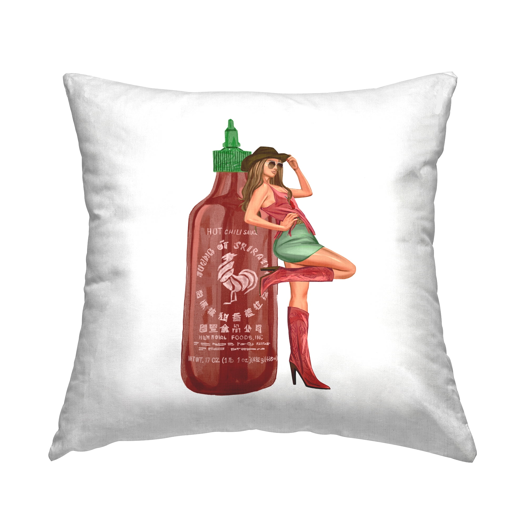 Stupell Industries Cowgirl Fashion Hot Sauce Bottle Square Decorative Printed Throw Pillow, 18 x 18,