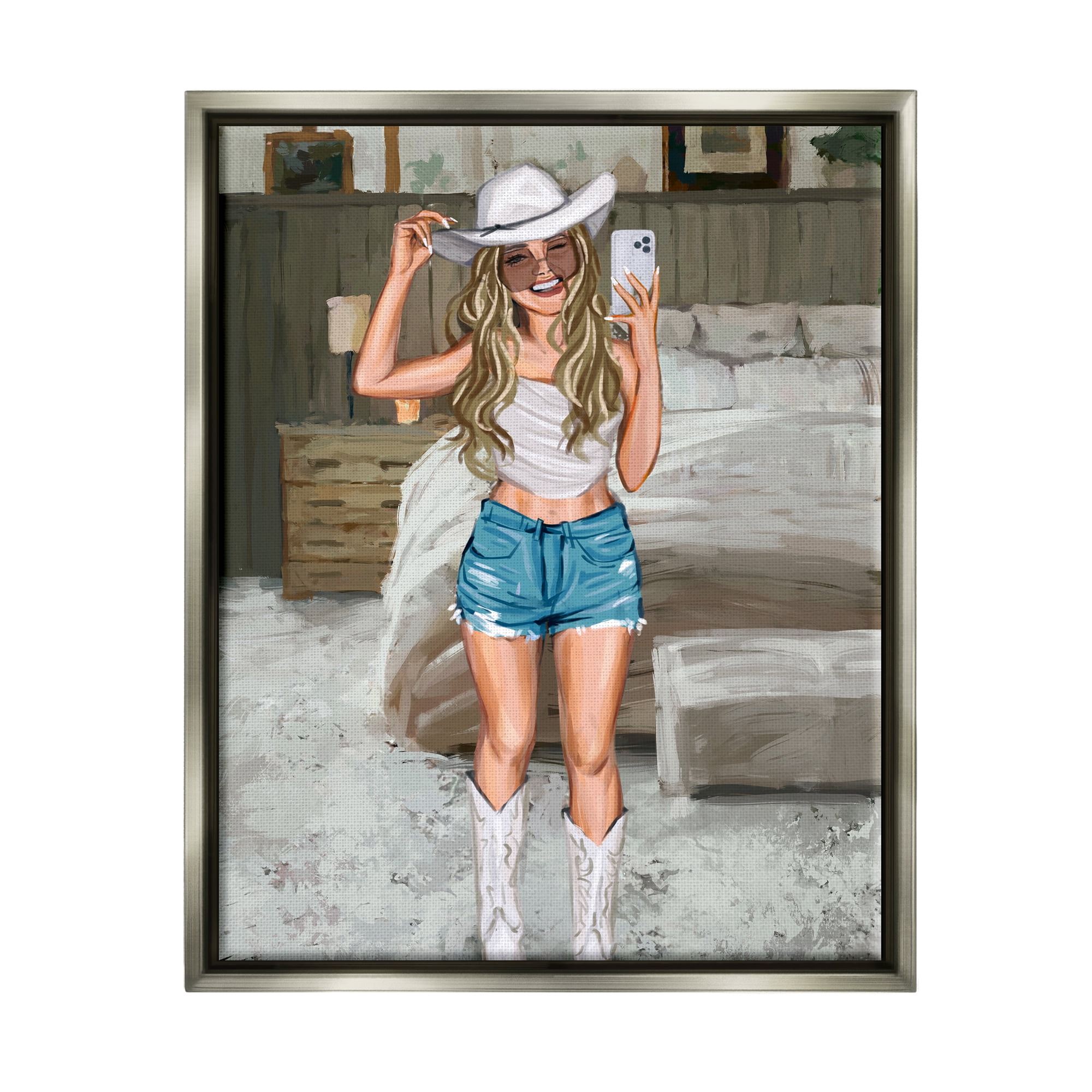 Stupell Industries Cowgirl Glam Selfie Beauty & Fashion Painting Gray ...