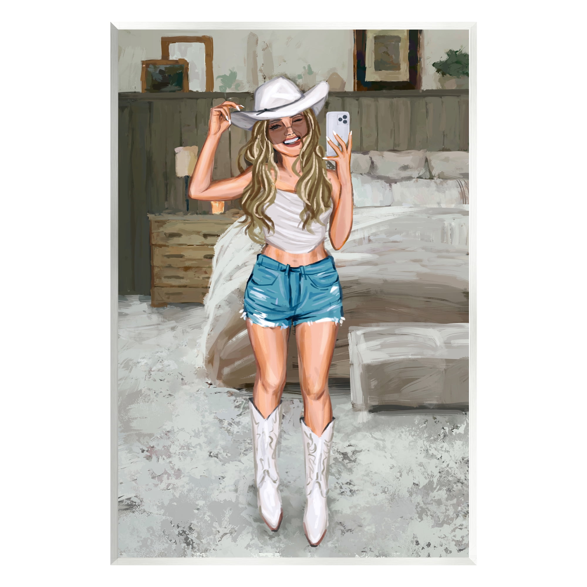 Stupell Industries Cowgirl Glam Selfie Beauty & Fashion Painting Unframed Art Print Wall Art, 13 x 19