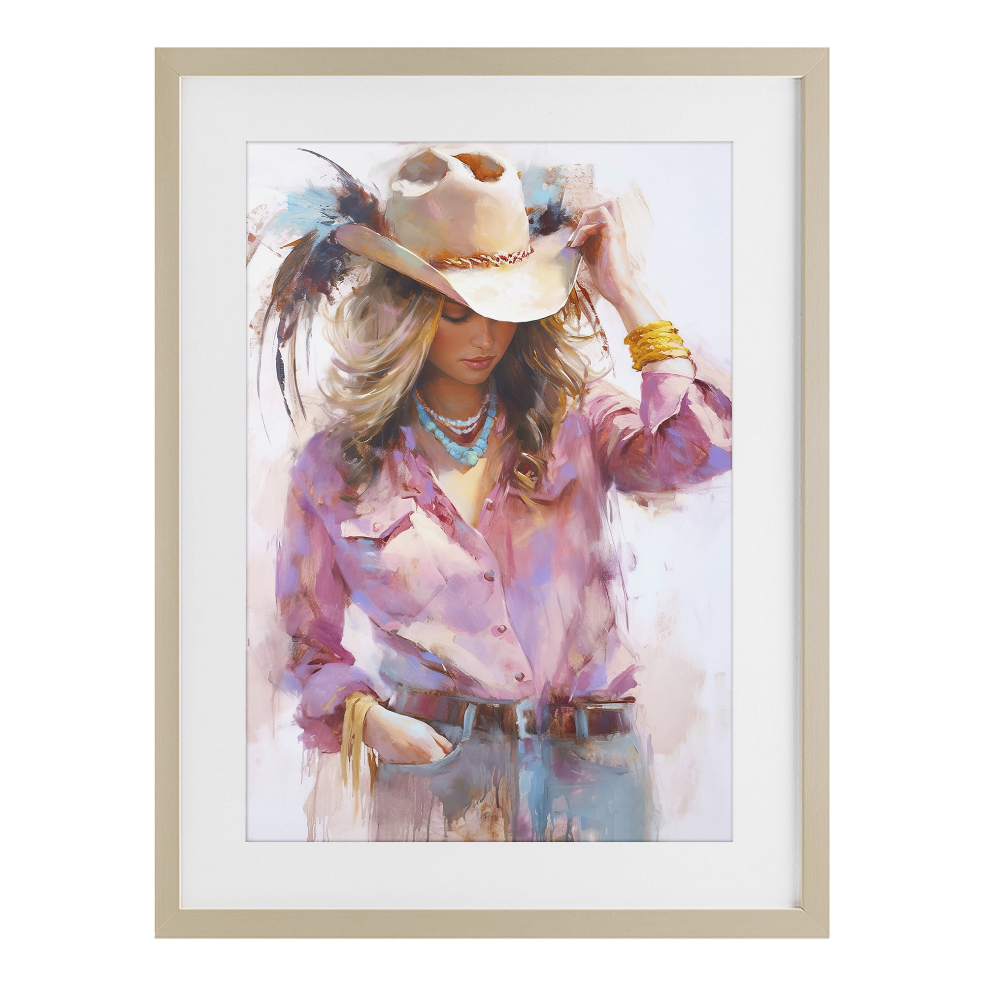 Stupell Industries Cowgirl Hat Reflections Birch Framed Print Under Glass, design by Tina LeCour