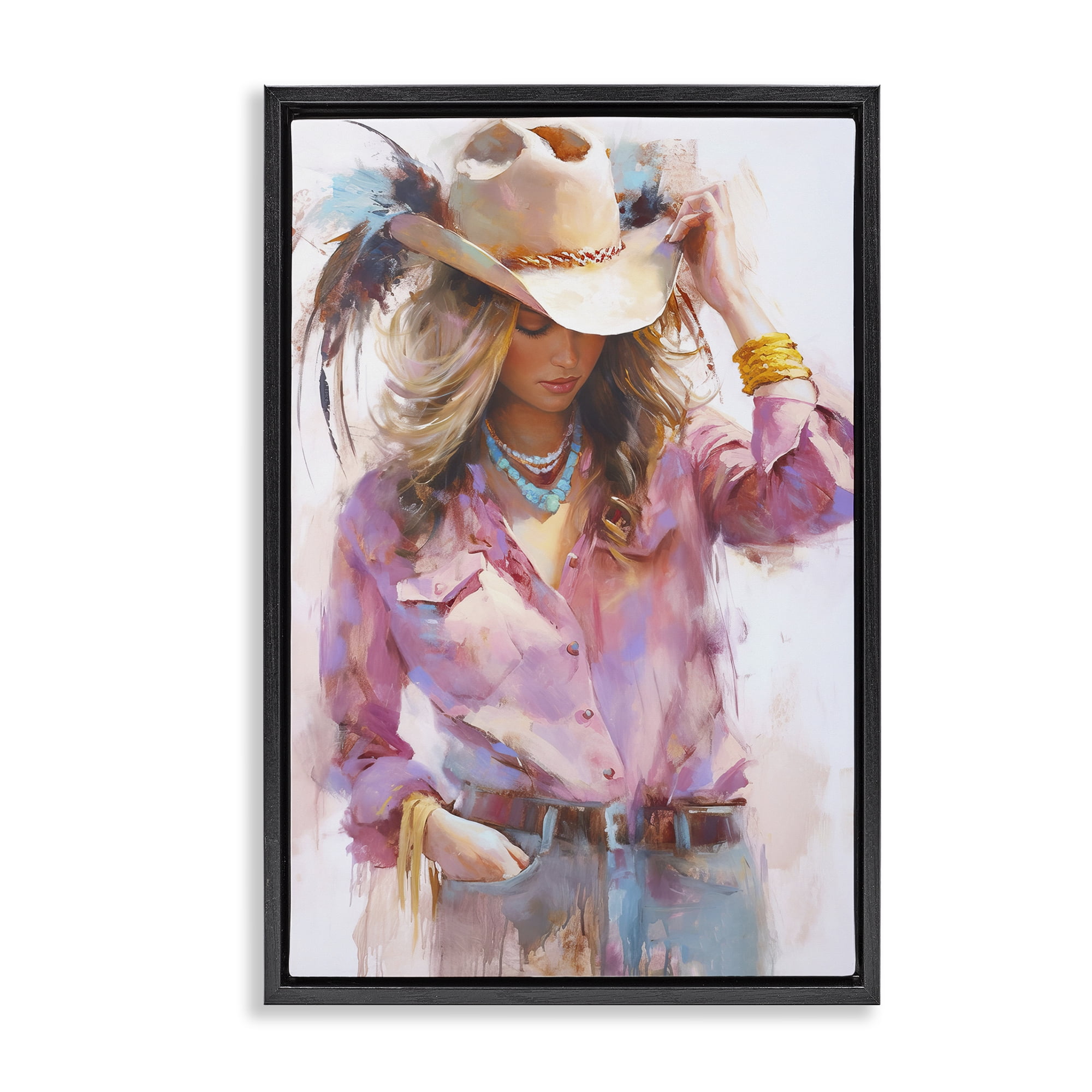 Stupell Industries Cowgirl Hat Reflections Black Framed Floater Canvas Wall Art, design by Tina LeCour