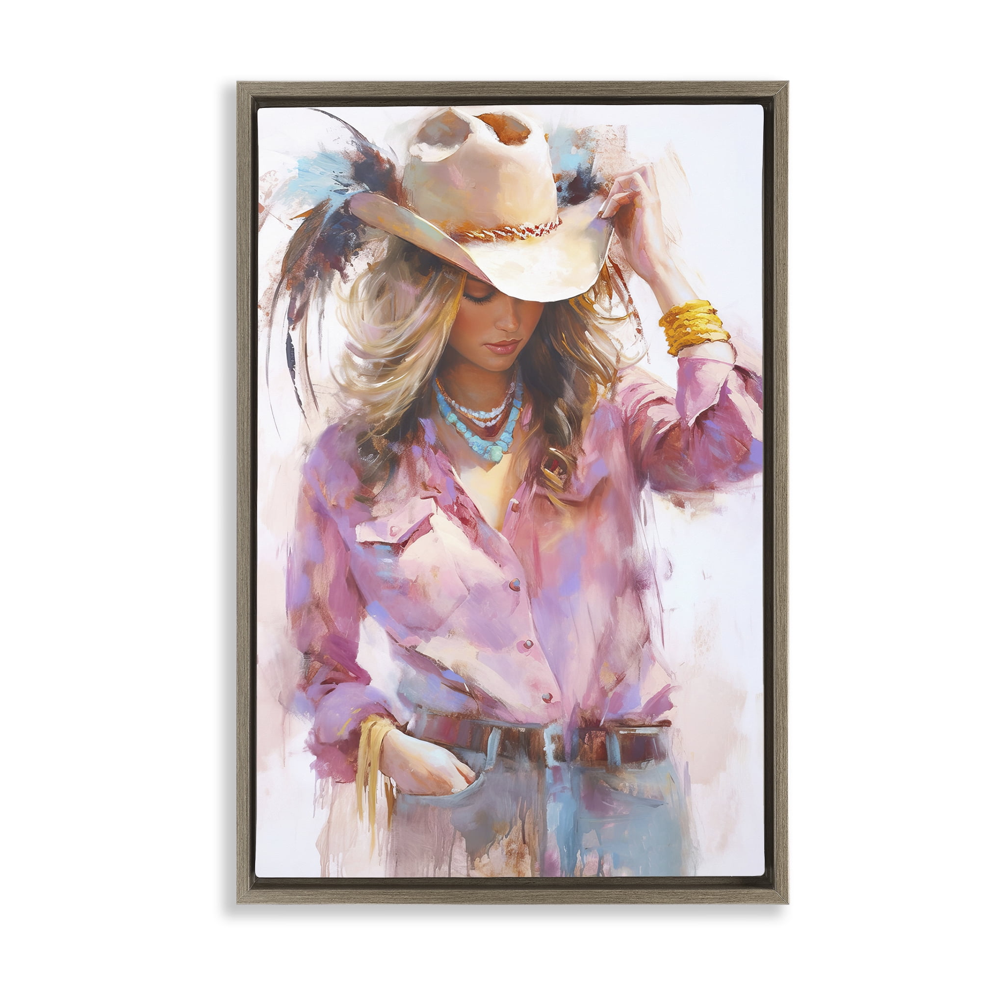 Stupell Industries Cowgirl Hat Reflections Brown Framed Floater Canvas Wall Art, design by Tina LeCour