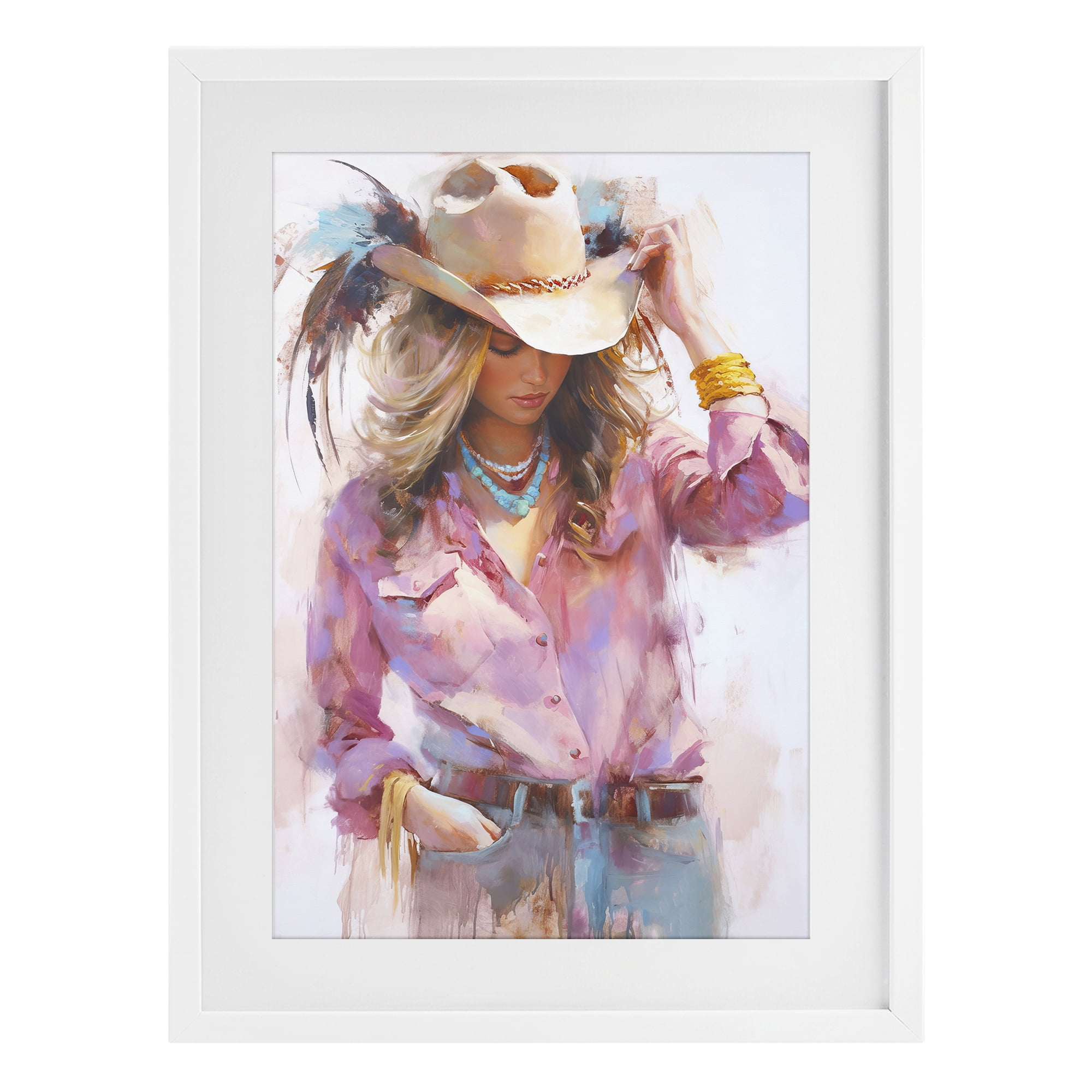 Stupell Industries Cowgirl Hat Reflections White Framed Print Under Glass, design by Tina LeCour