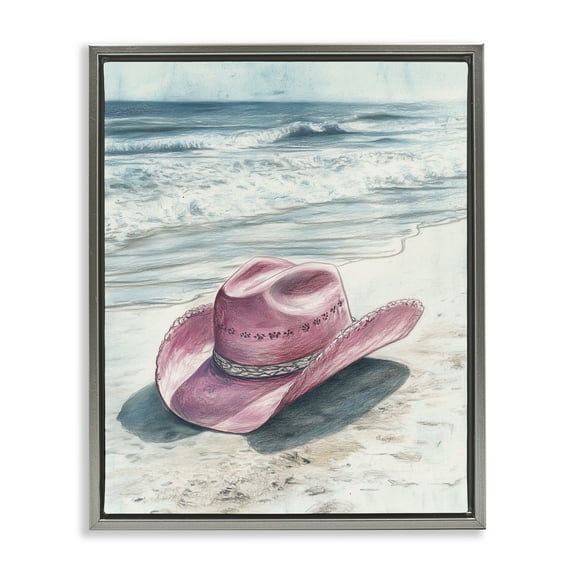 Stupell Industries Cowgirl Hat on Beach Gray Framed Floater Canvas Wall Art design by Heidi Kuntz, 31 x 25
