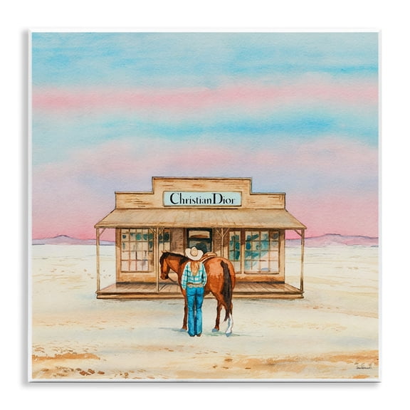 Stupell Industries Cowgirl & Horse Shopping Fashion Painting Unframed Art Print Wall Art, 12 x 12