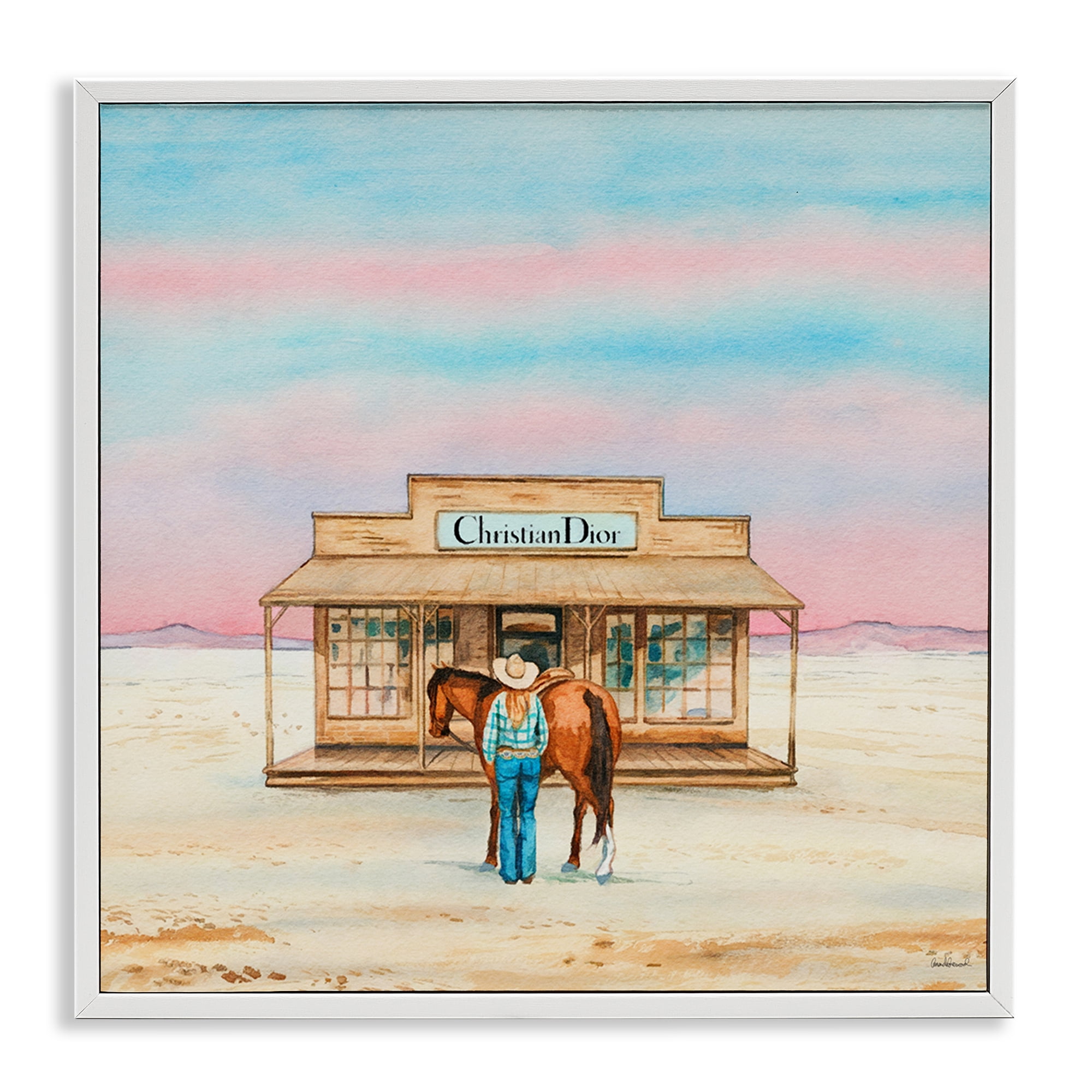 Stupell Industries Cowgirl & Horse Shopping Fashion Painting White Framed Art Print Wall Art, 24 x 24