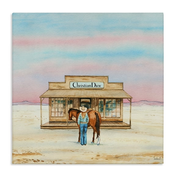 Stupell Industries Cowgirl & Horse Shopping Fashion Painting Wrapped Canvas Art Print Wall Art, 30 x 30