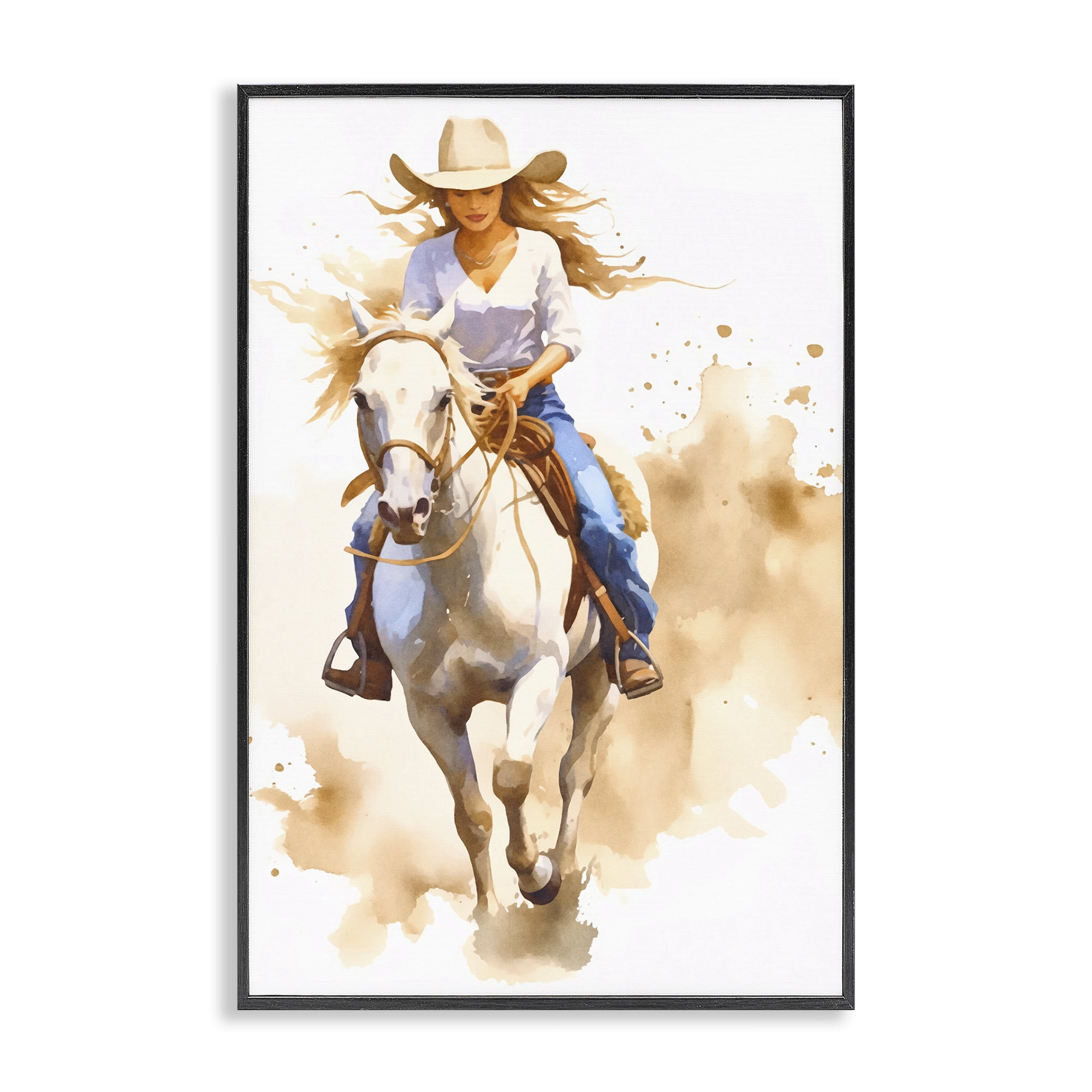 Stupell Industries Cowgirl Jockey Charm People Painting Black Framed Art Print Wall Art, 12 x 18