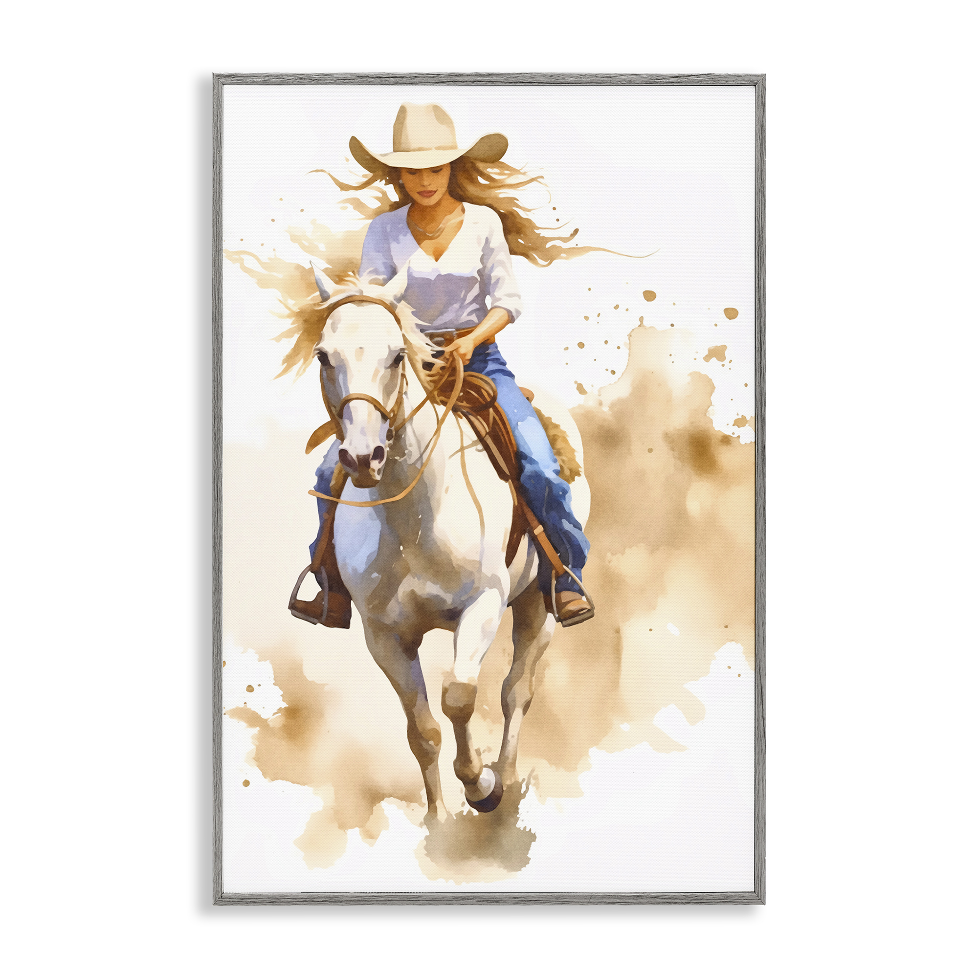Stupell Industries Cowgirl Jockey Charm People Painting Gray Framed Art Print Wall Art, 12 x 18