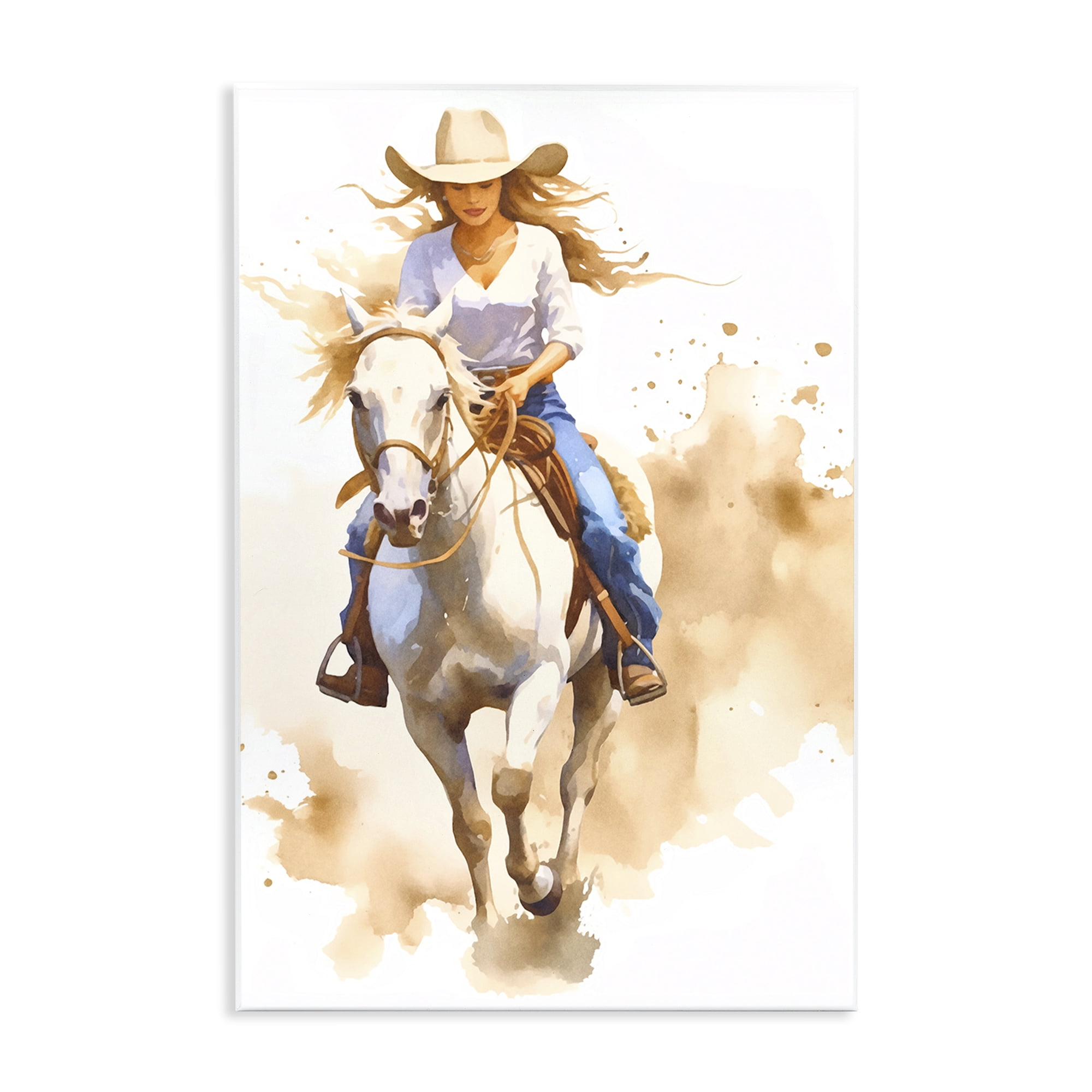 Stupell Industries Cowgirl Jockey Charm People Painting Unframed Art Print Wall Art, 13 x 19
