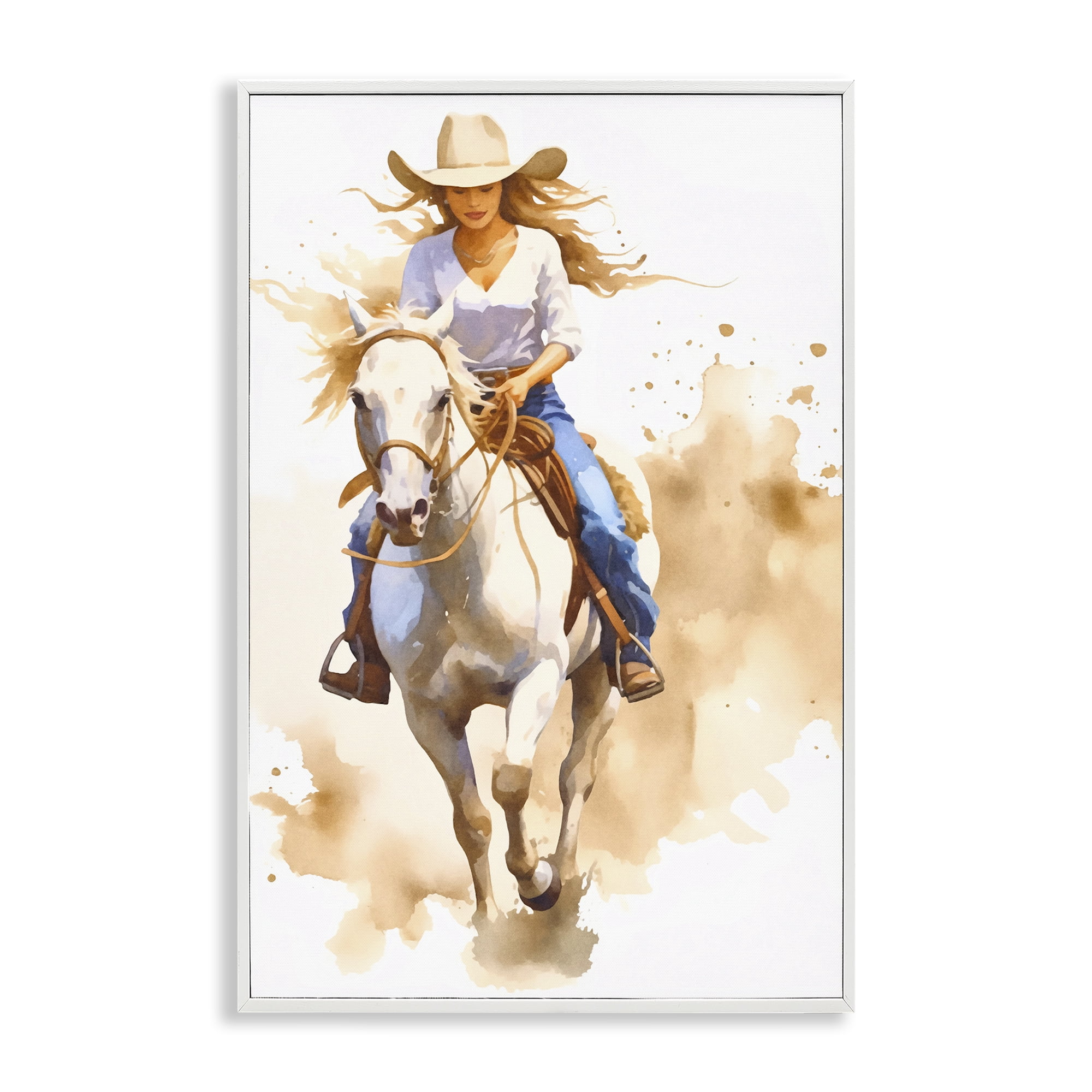 Stupell Industries Cowgirl Jockey Charm People Painting White Framed Art Print Wall Art, 12 x 18