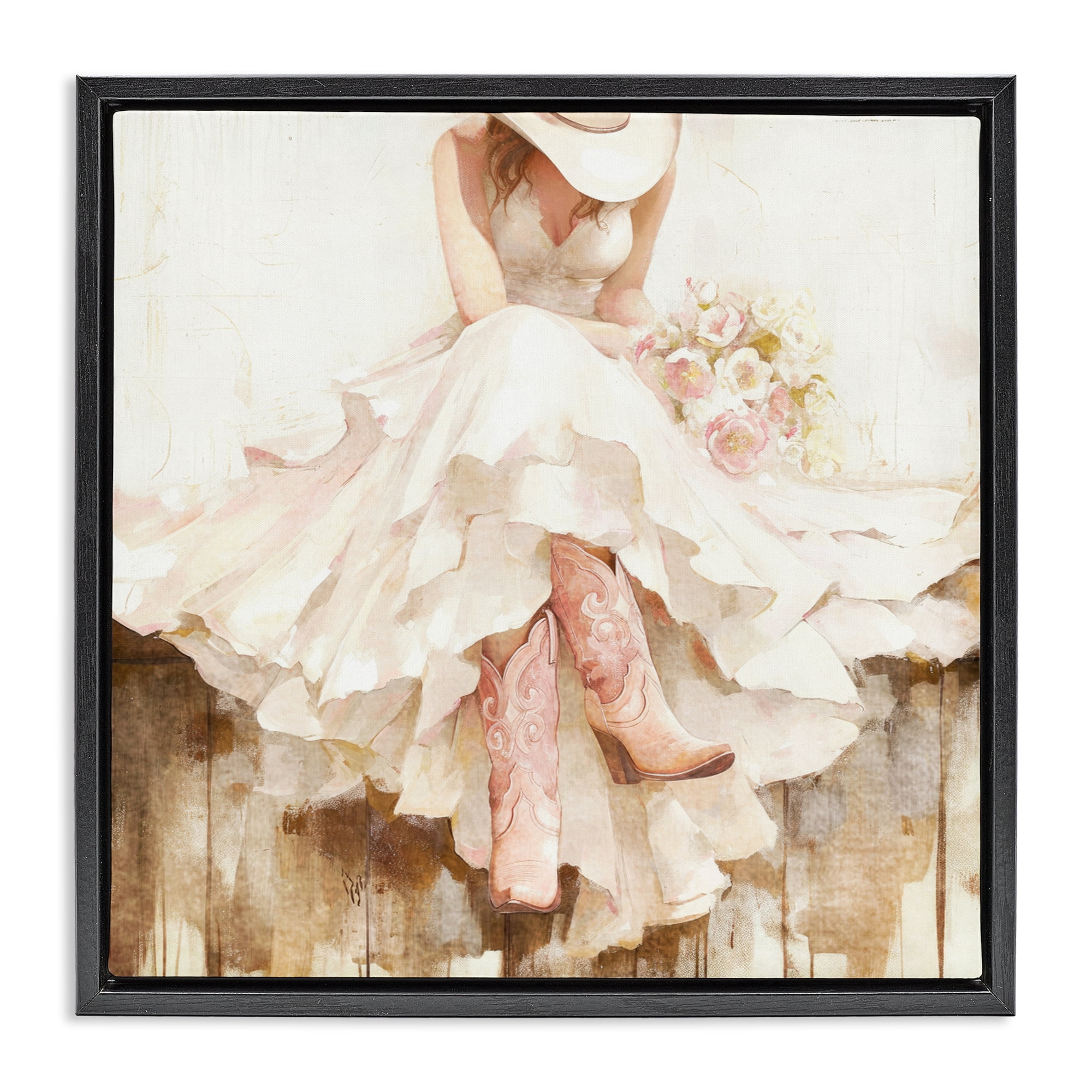 Stupell Industries Cowgirl On The Fence Black Framed Floater Canvas Wall Art, design by Tina LeCour