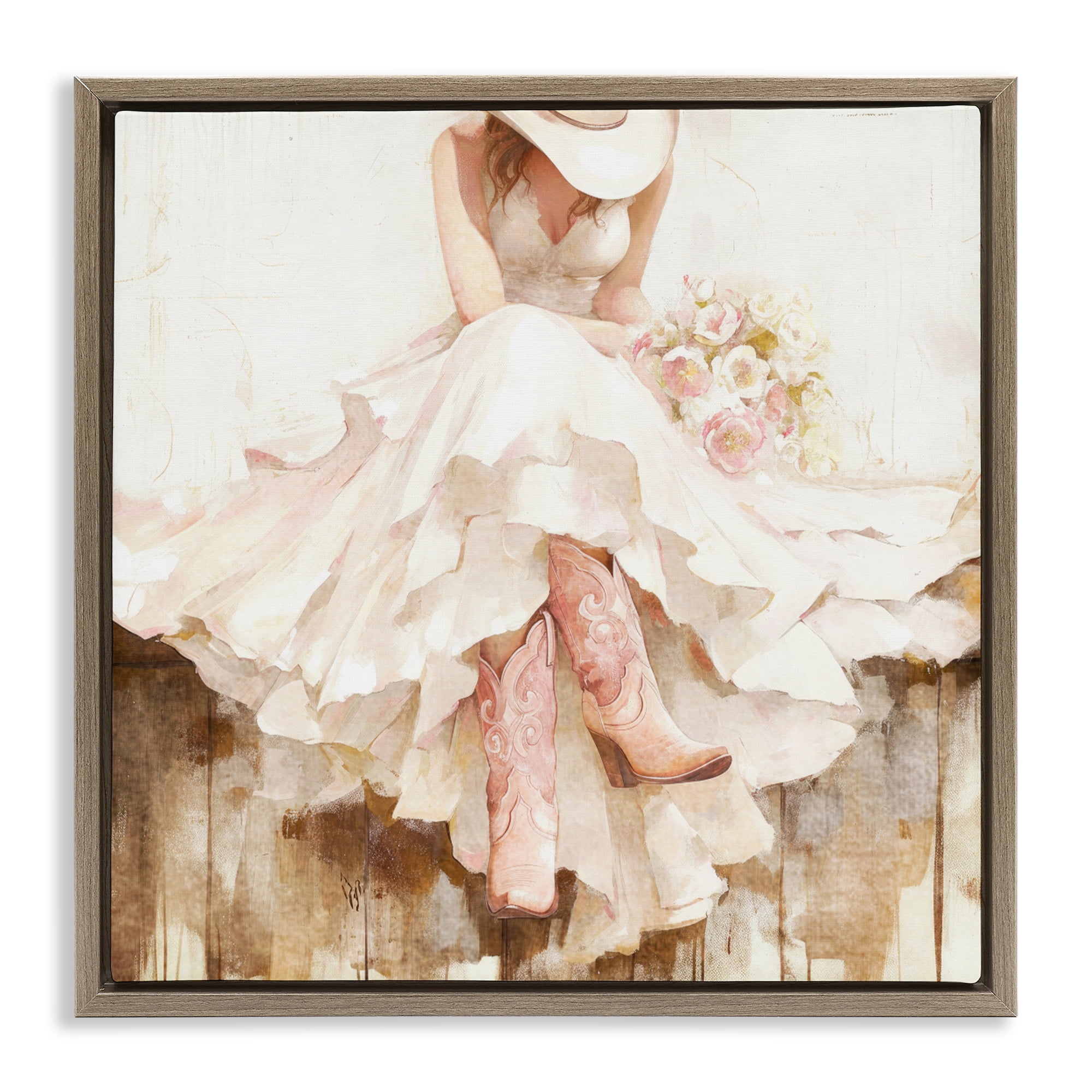 Stupell Industries Cowgirl On The Fence Brown Framed Floater Canvas Wall Art, design by Tina LeCour
