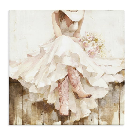 Stupell Industries Rustic Lodge Cowgirl On The Fence Canvas Art, 30 x 30, by Tina LeCour