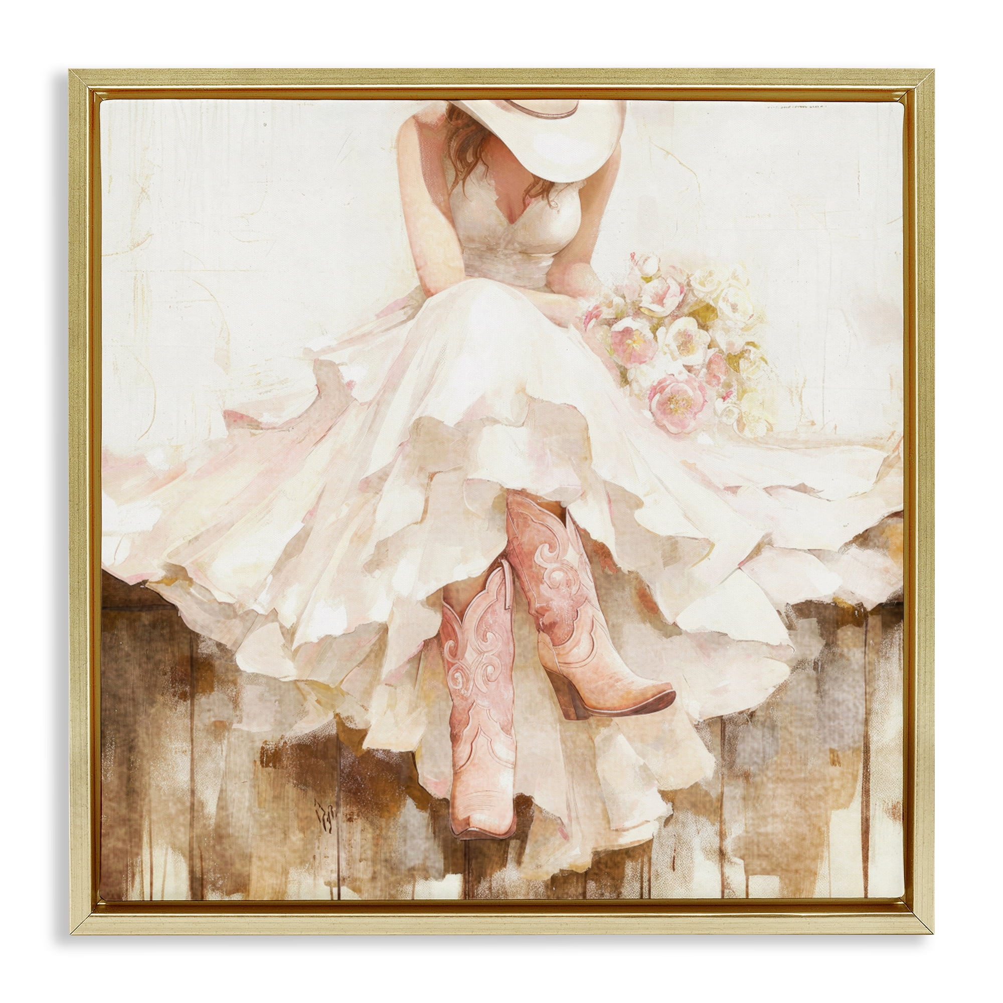 Stupell Industries Cowgirl On The Fence Gold Framed Floater Canvas Wall Art, design by Tina LeCour