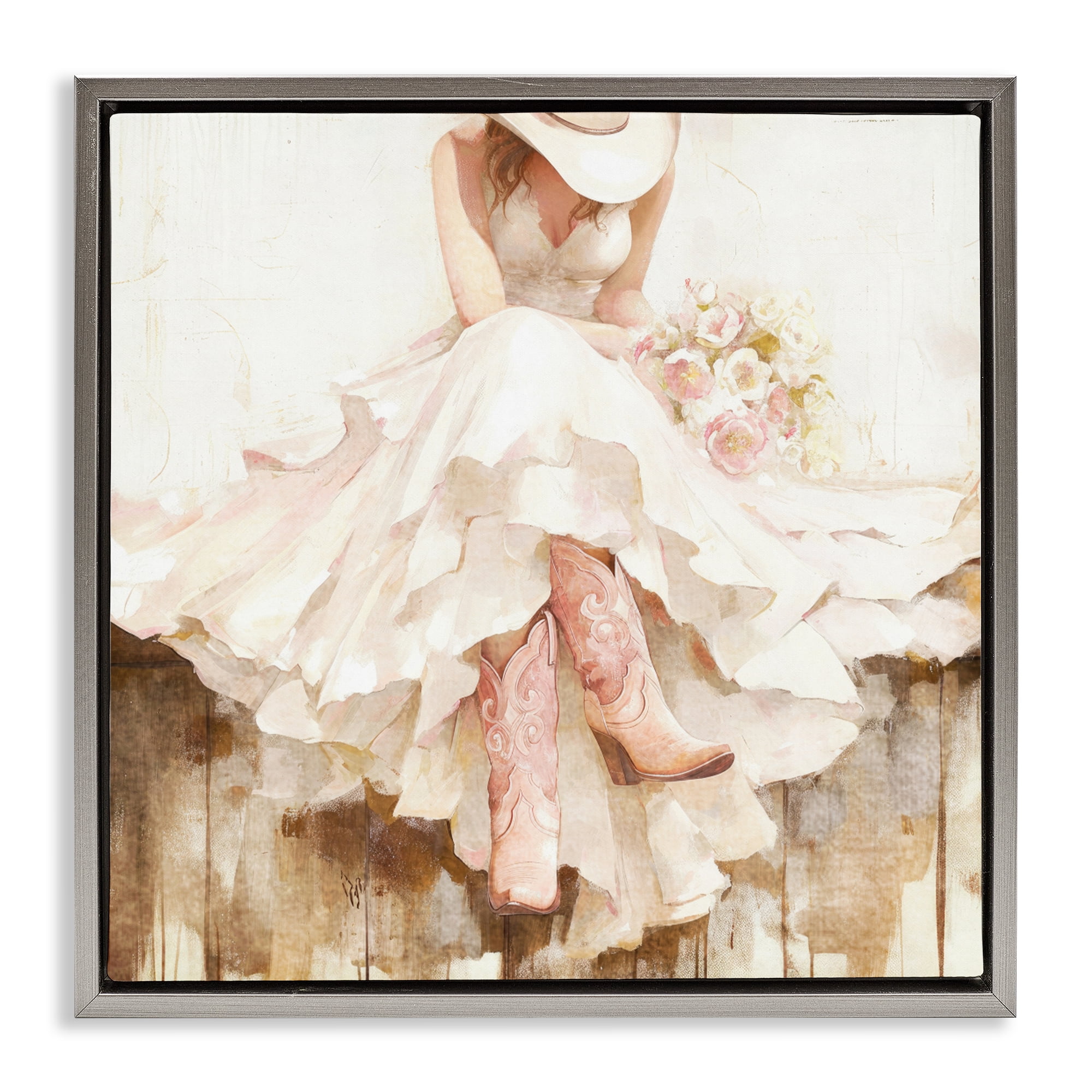 Stupell Industries Cowgirl On The Fence Gray Framed Floater Canvas Wall Art, design by Tina LeCour