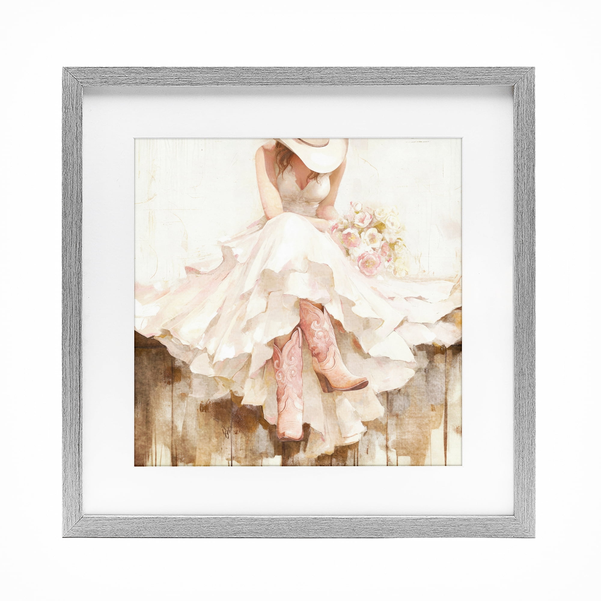 Stupell Industries Cowgirl On The Fence Gray Framed Print Under Glass, design by Tina LeCour