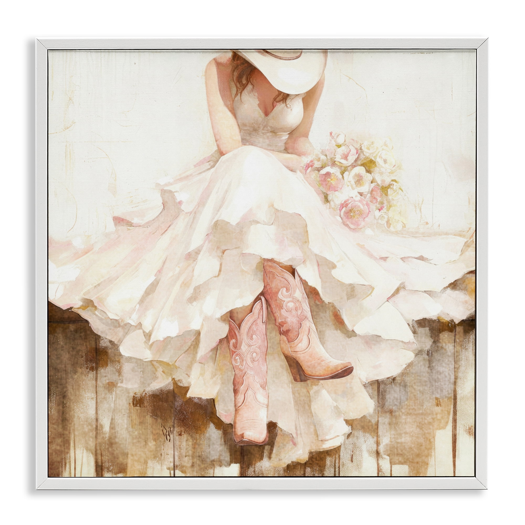 Stupell Industries Cowgirl On The Fence White Framed Giclee Art, design by Tina LeCour