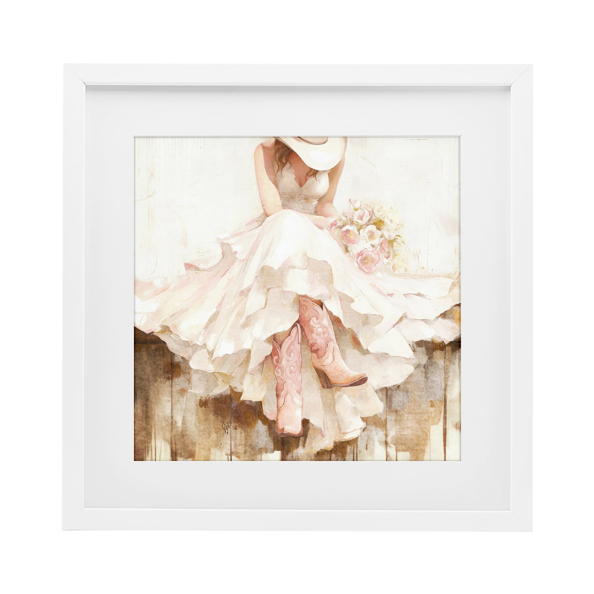 Stupell Industries Cowgirl On The Fence White Framed Print Under Glass, design by Tina LeCour