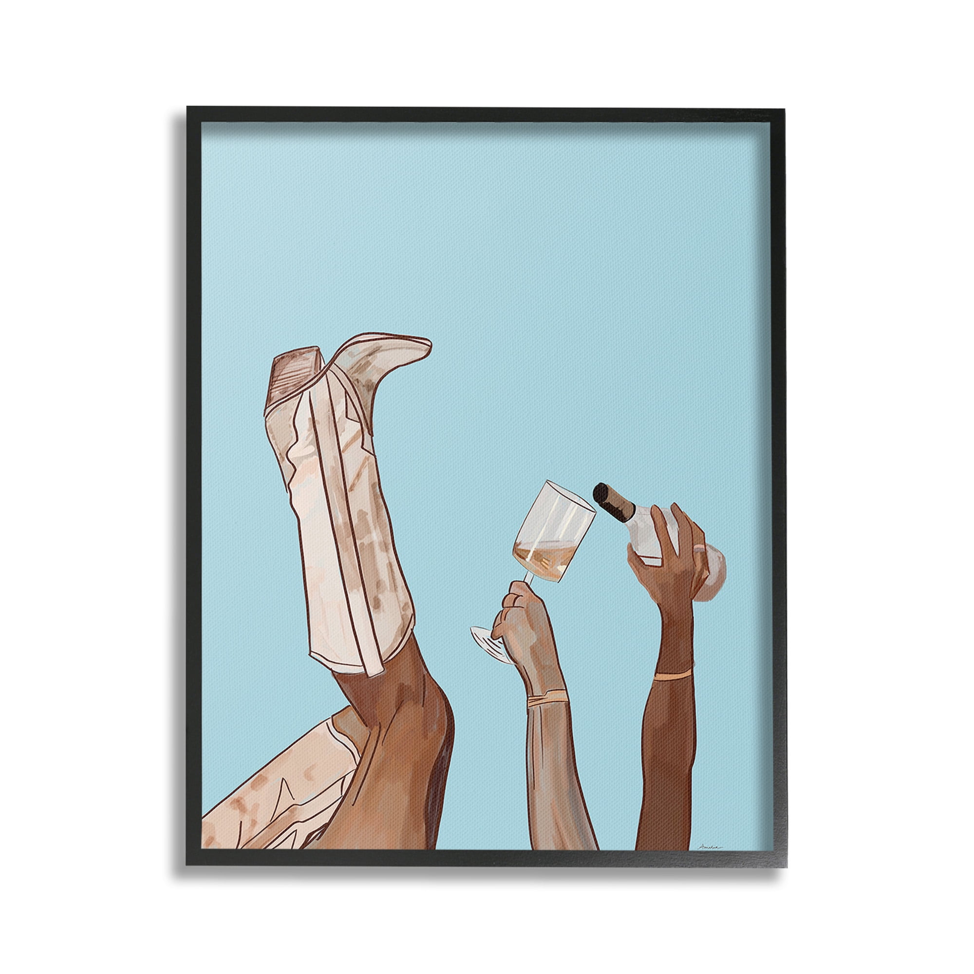 Stupell Industries Cowgirl Pouring Wine Food & Beverage Painting Black Framed Art Print Wall Art, 24 x 30