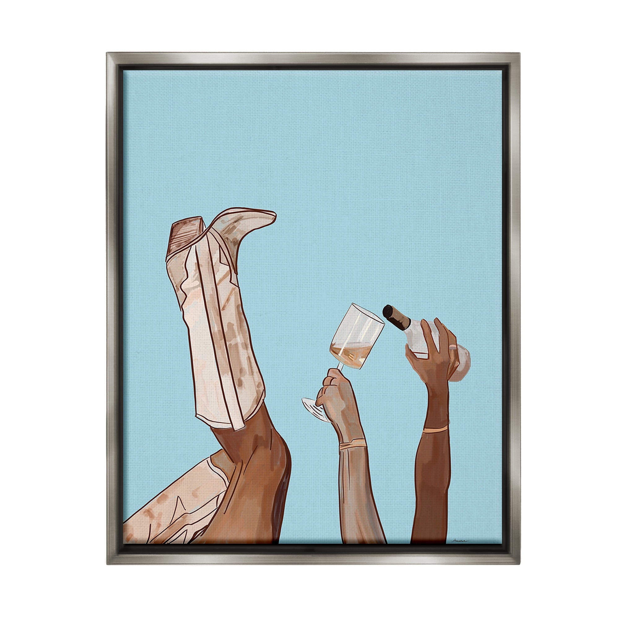Stupell Industries Cowgirl Pouring Wine Food & Beverage Painting Gray Floater Framed Canvas Art Print Wall Art, 25 x 31