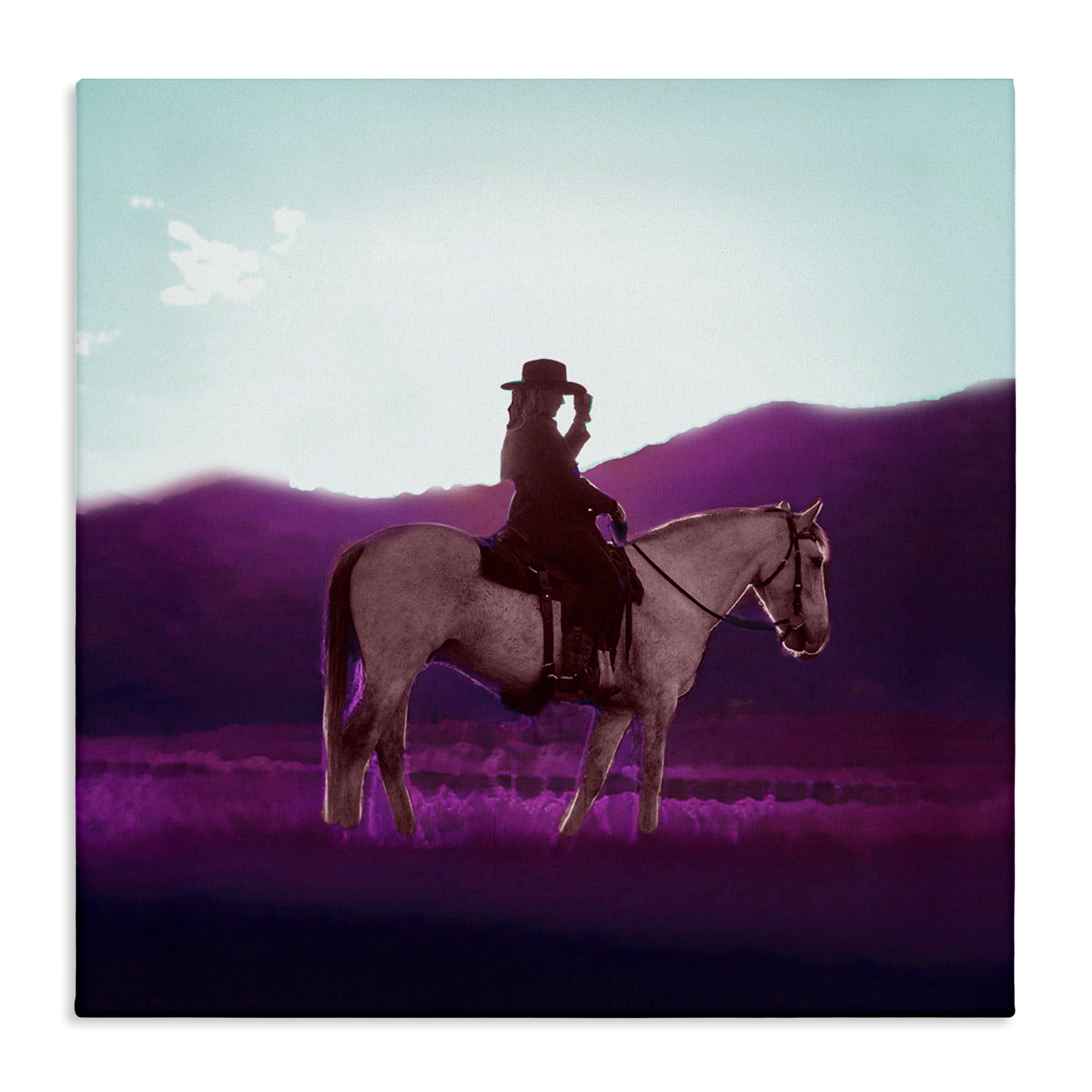 Stupell Industries Cowgirl & Purple Mountains Animals & Insects Painting Gallery Wrapped Canvas Art Print Wall Art, 36 x 36