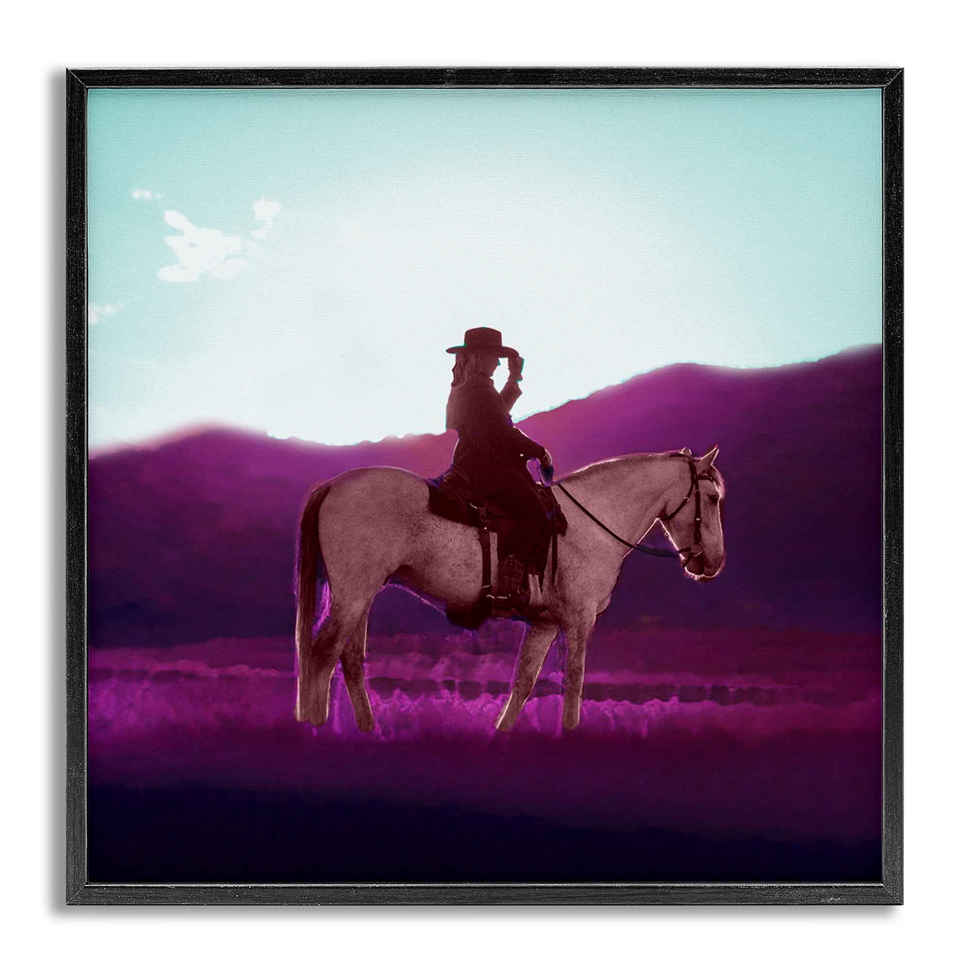 Stupell Industries Cowgirl & Purple Mountains Animals & Insects Painting Gray Framed Art Print Wall Art, 17 x 17