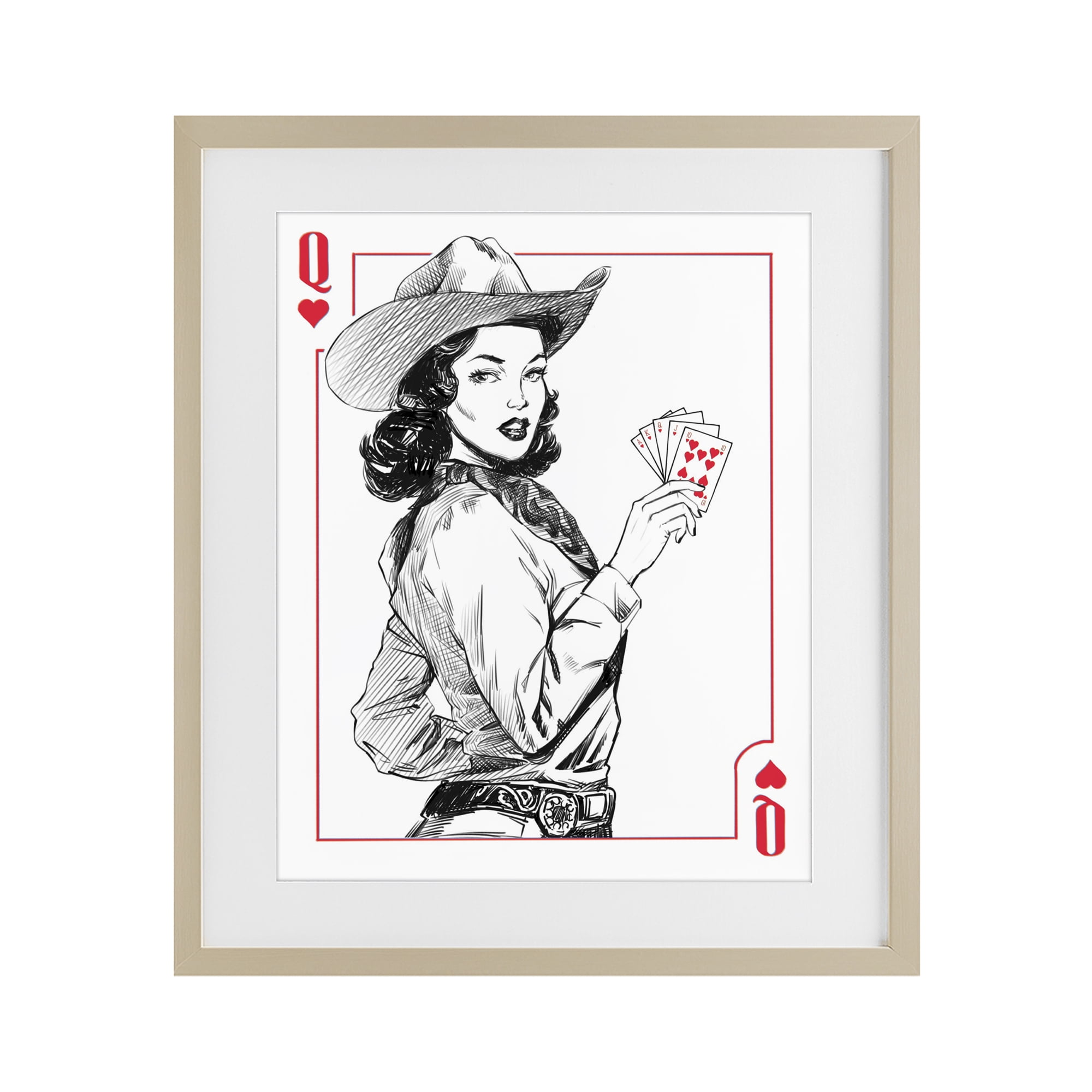 Stupell Industries Cowgirl Queen of Hearts Birch Framed Print Under Glass, design by Ziwei Li
