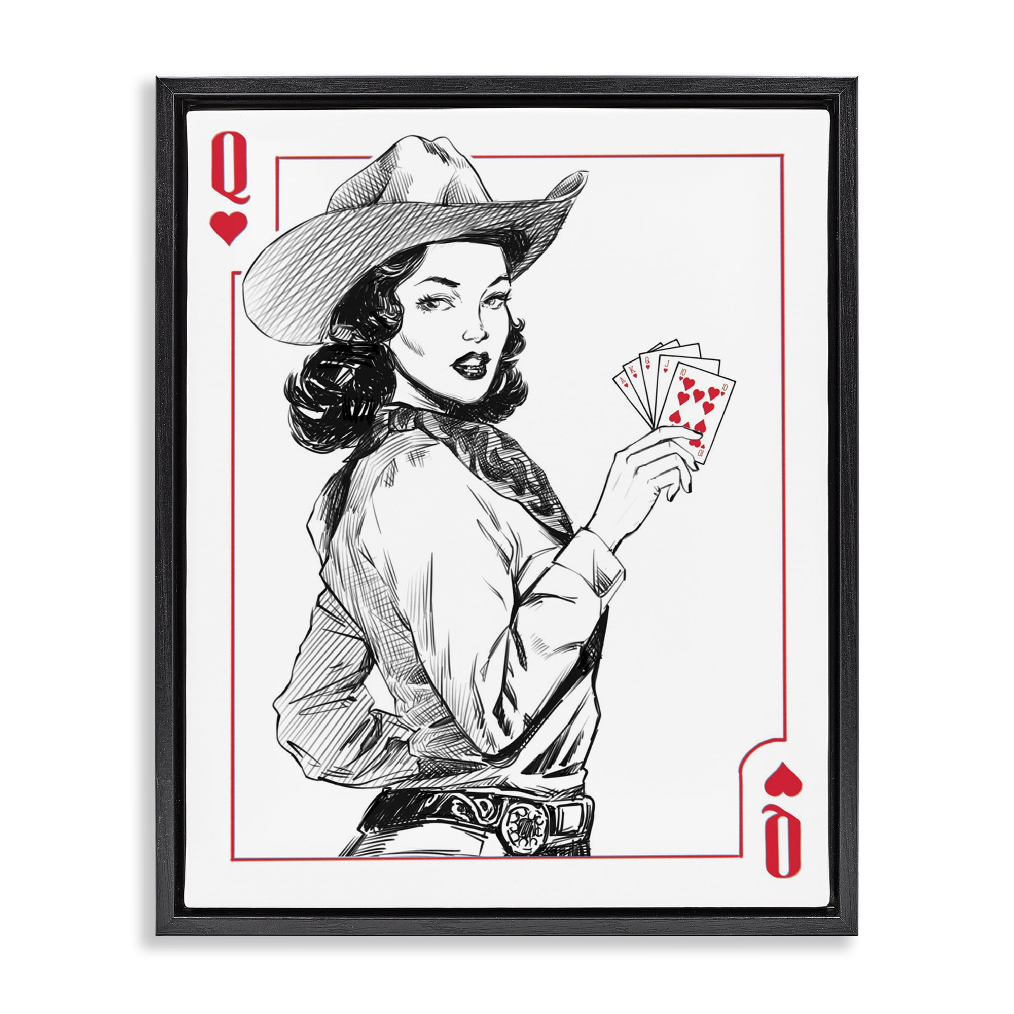 Stupell Industries Cowgirl Queen of Hearts Black Framed Floater Canvas Wall Art, design by Ziwei Li