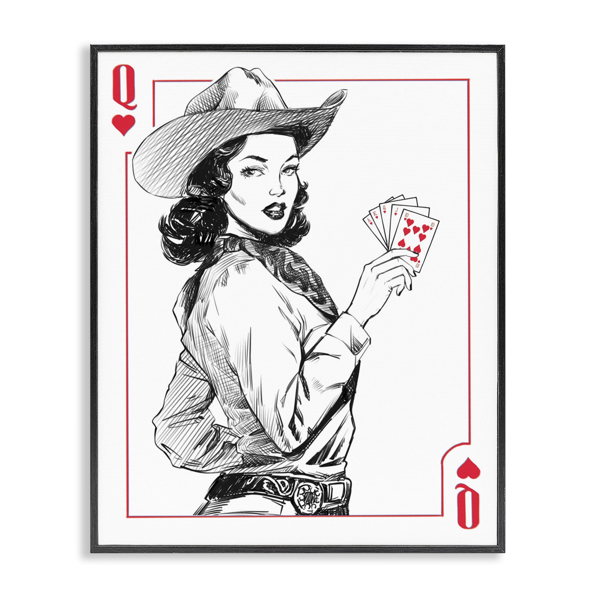 Stupell Industries Cowgirl Queen of Hearts Black Framed Giclee Art, design by Ziwei Li