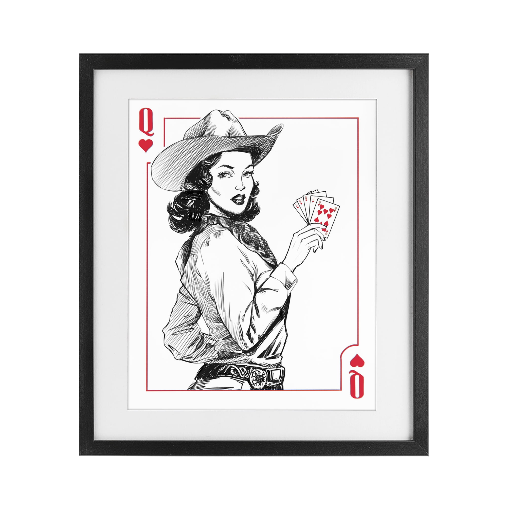 Stupell Industries Cowgirl Queen of Hearts Black Framed Print Under Glass, design by Ziwei Li