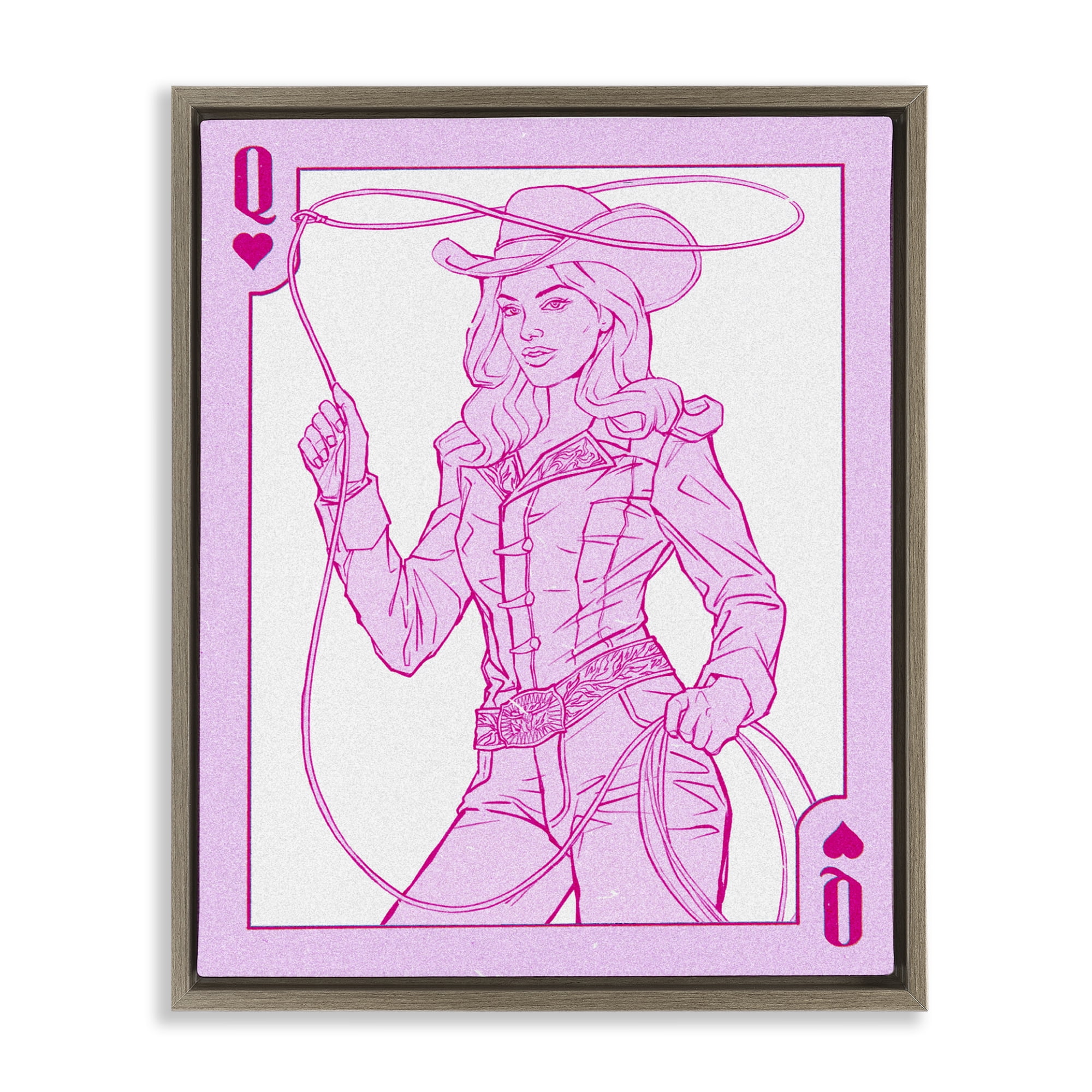Stupell Industries Cowgirl Queen of Hearts Brown Framed Floater Canvas Wall Art, design by Ziwei Li