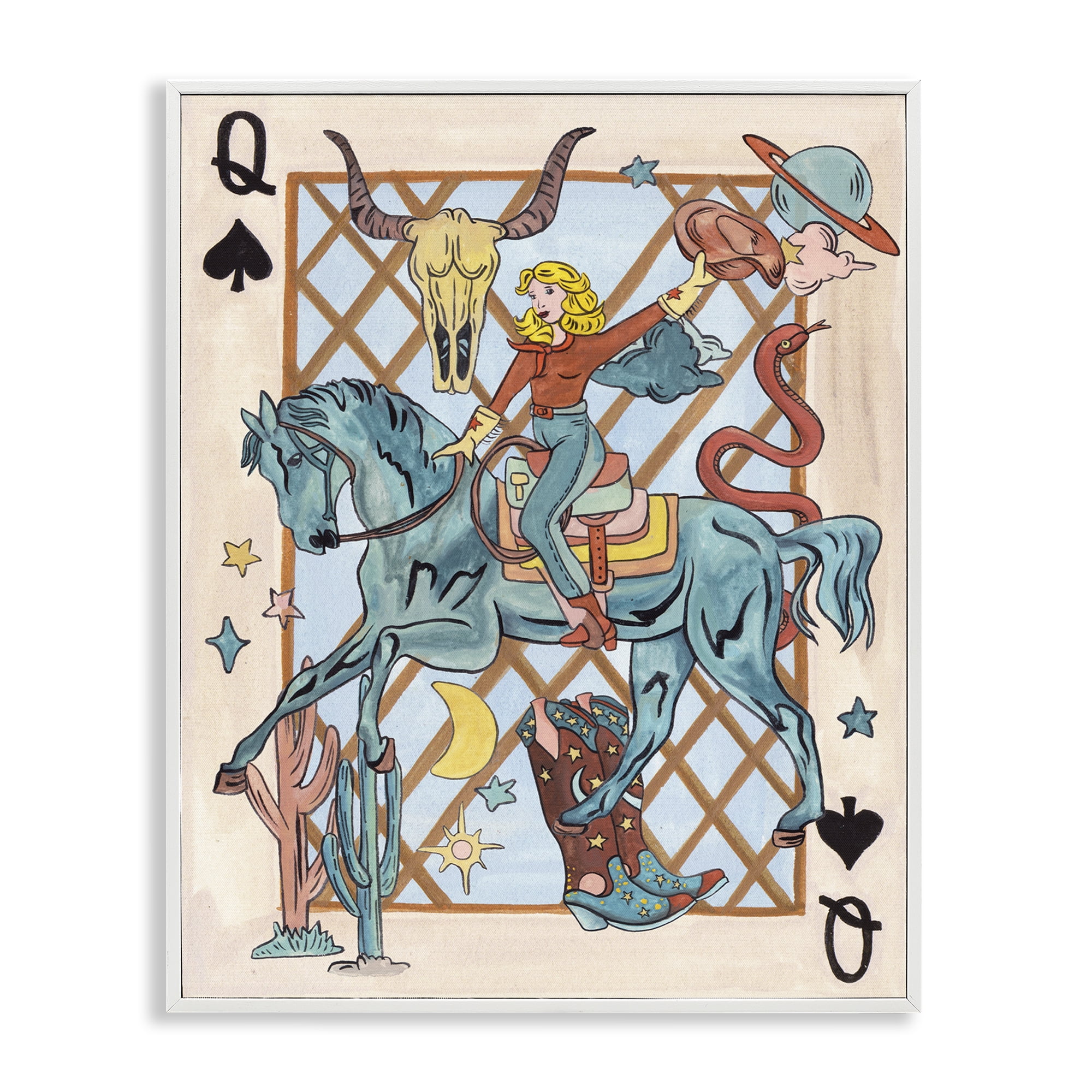 Stupell Industries Cowgirl Queen of Hearts Entertainment Painting White Framed Art Print Wall Art, 11 x 14