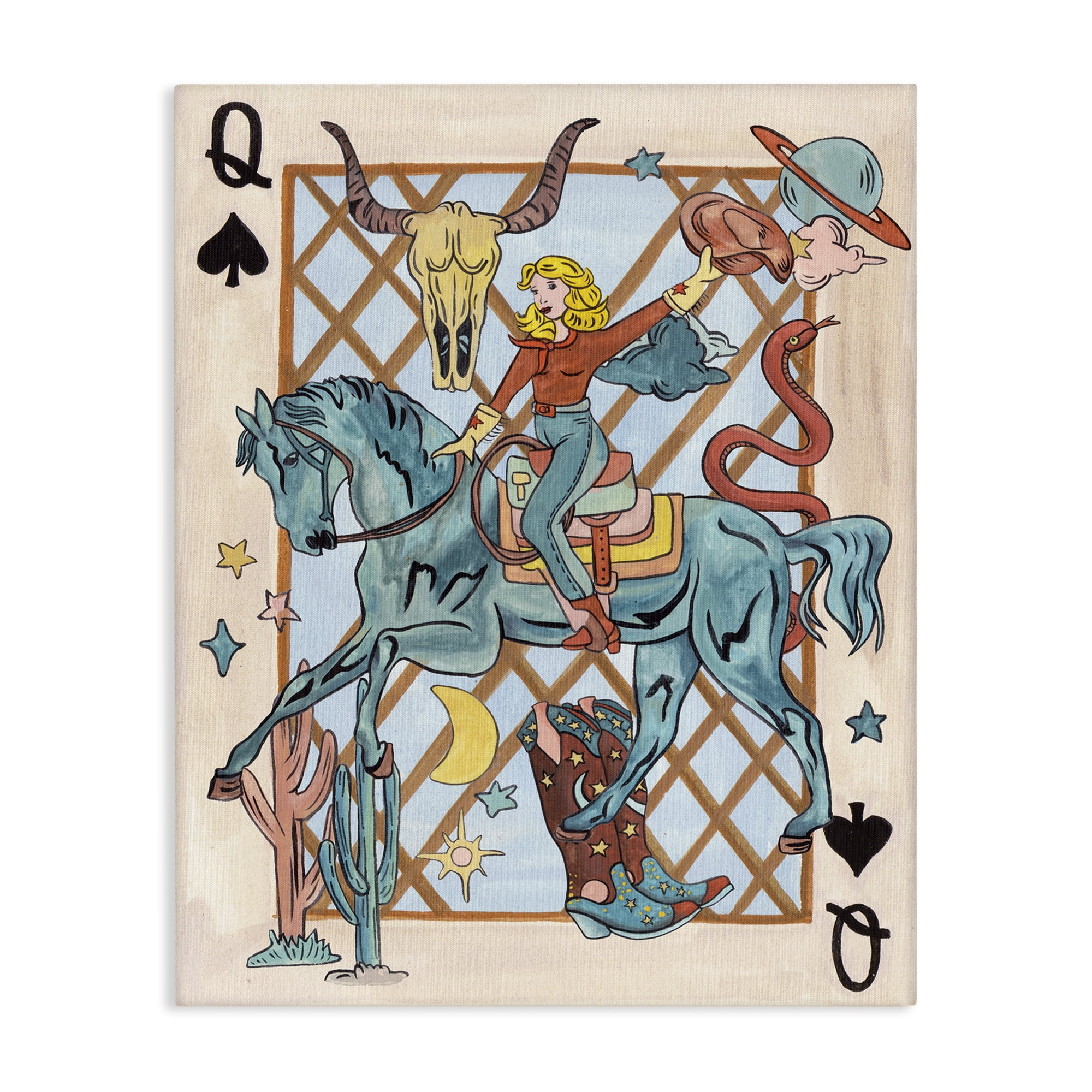 Stupell Industries Cowgirl Queen of Hearts Entertainment Painting Wrapped Canvas Art Print Wall Art, 30 x 40