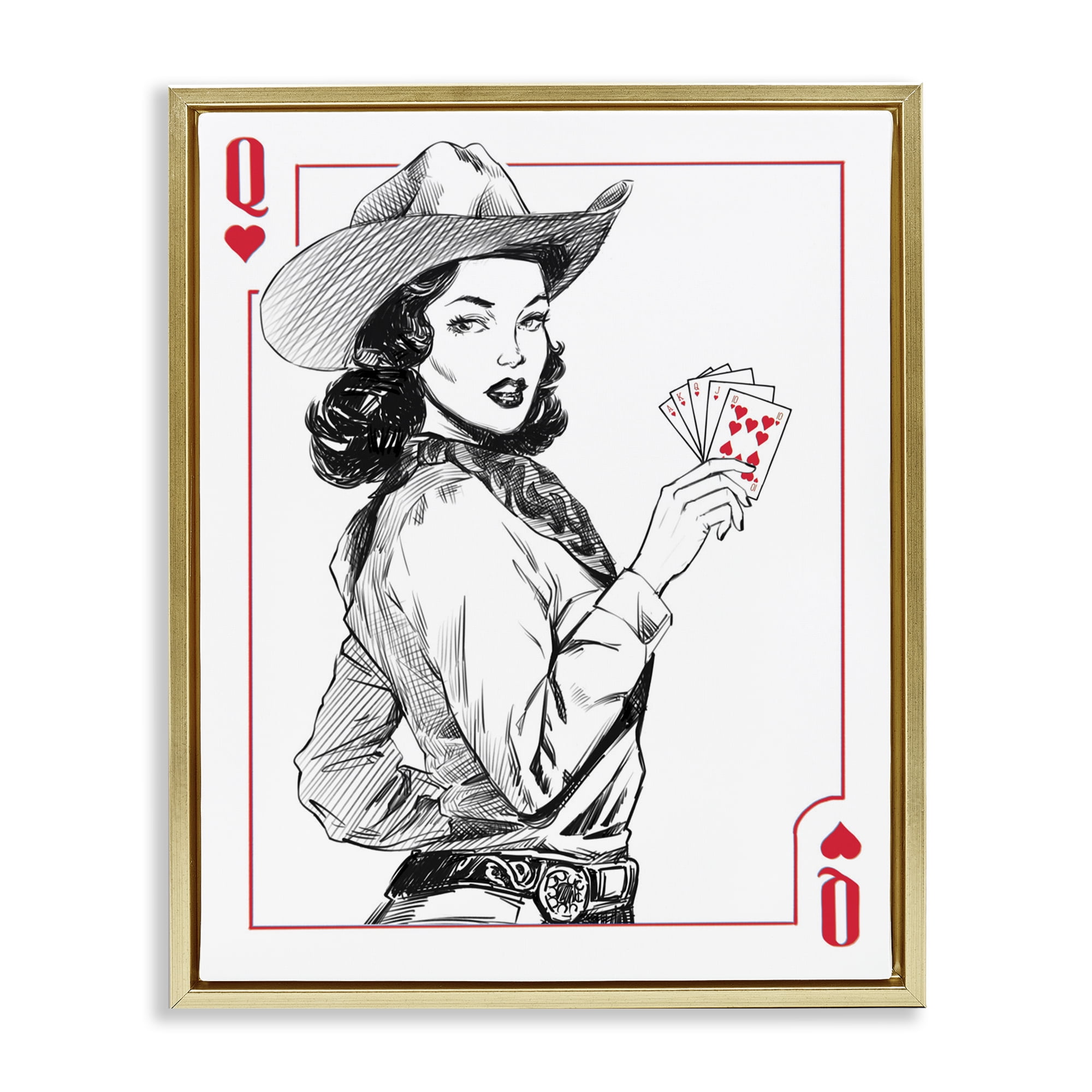 Stupell Industries Cowgirl Queen of Hearts Gold Framed Floater Canvas Wall Art, design by Ziwei Li