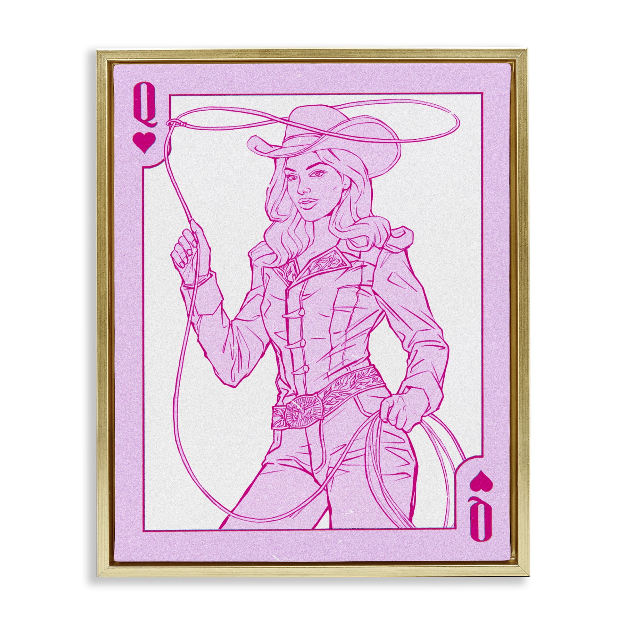 Stupell Industries Cowgirl Queen of Hearts Gold Framed Floater Canvas Wall Art, design by Ziwei Li