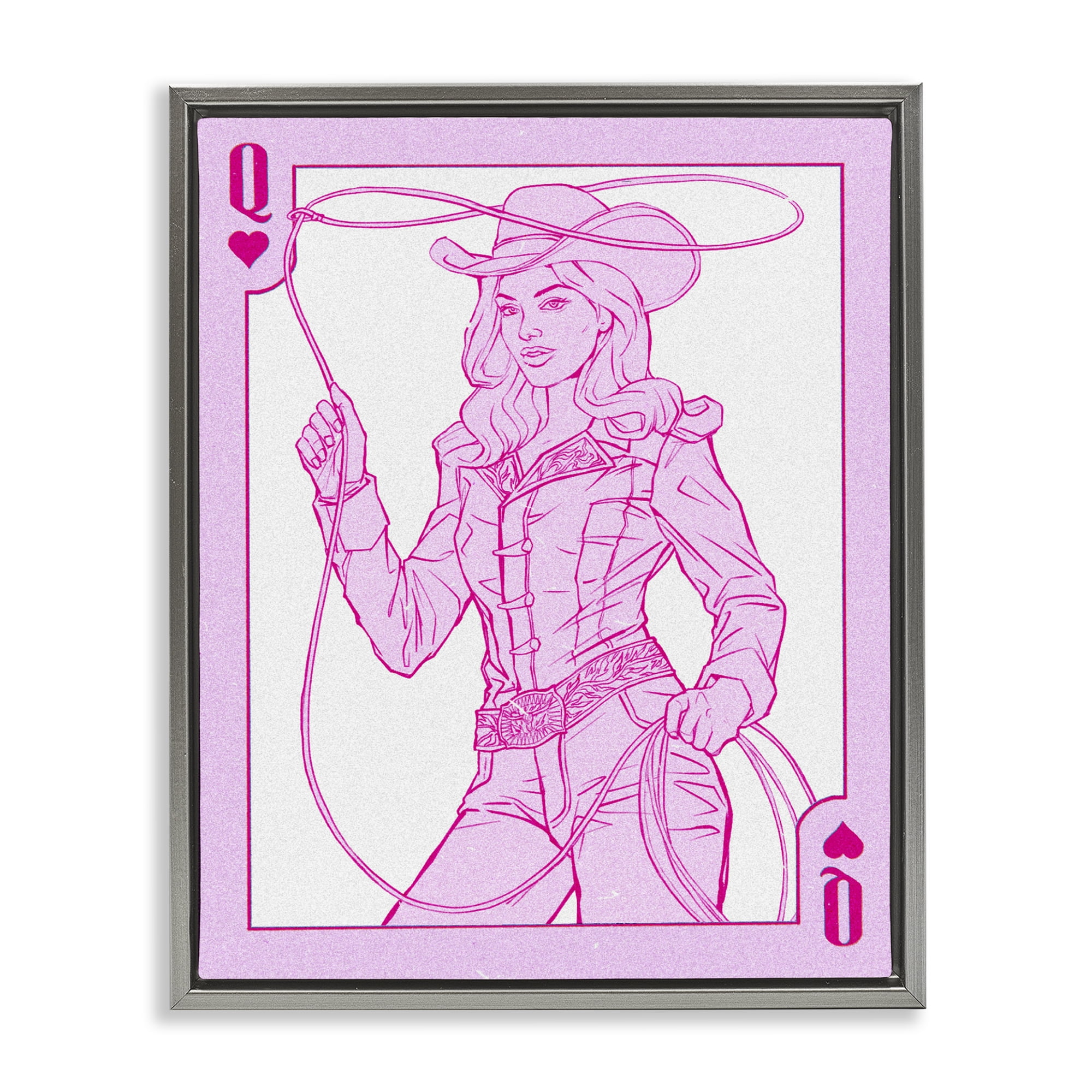 Stupell Industries Cowgirl Queen of Hearts Gray Framed Floater Canvas Wall Art, design by Ziwei Li