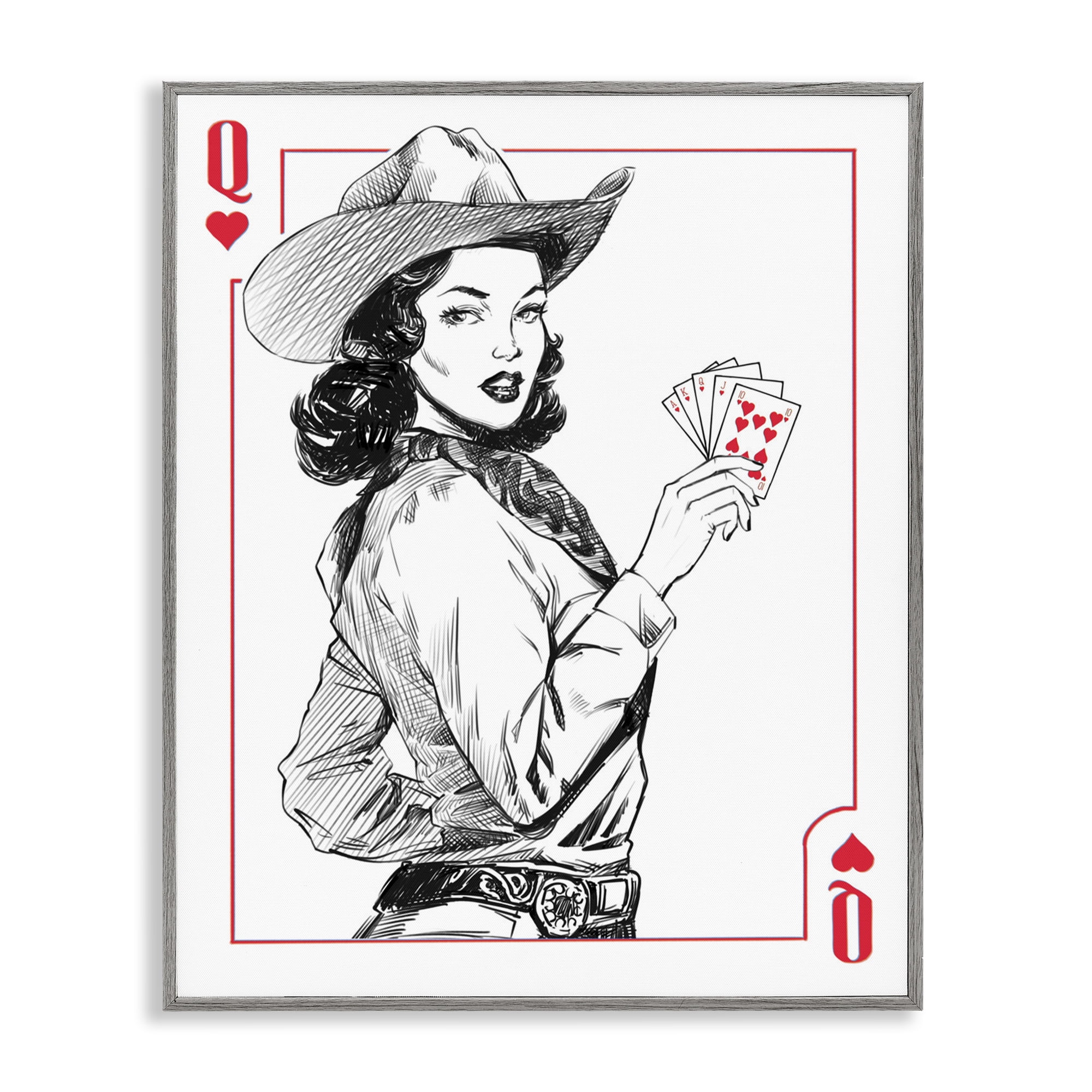 Stupell Industries Cowgirl Queen of Hearts Gray Framed Giclee Art, design by Ziwei Li