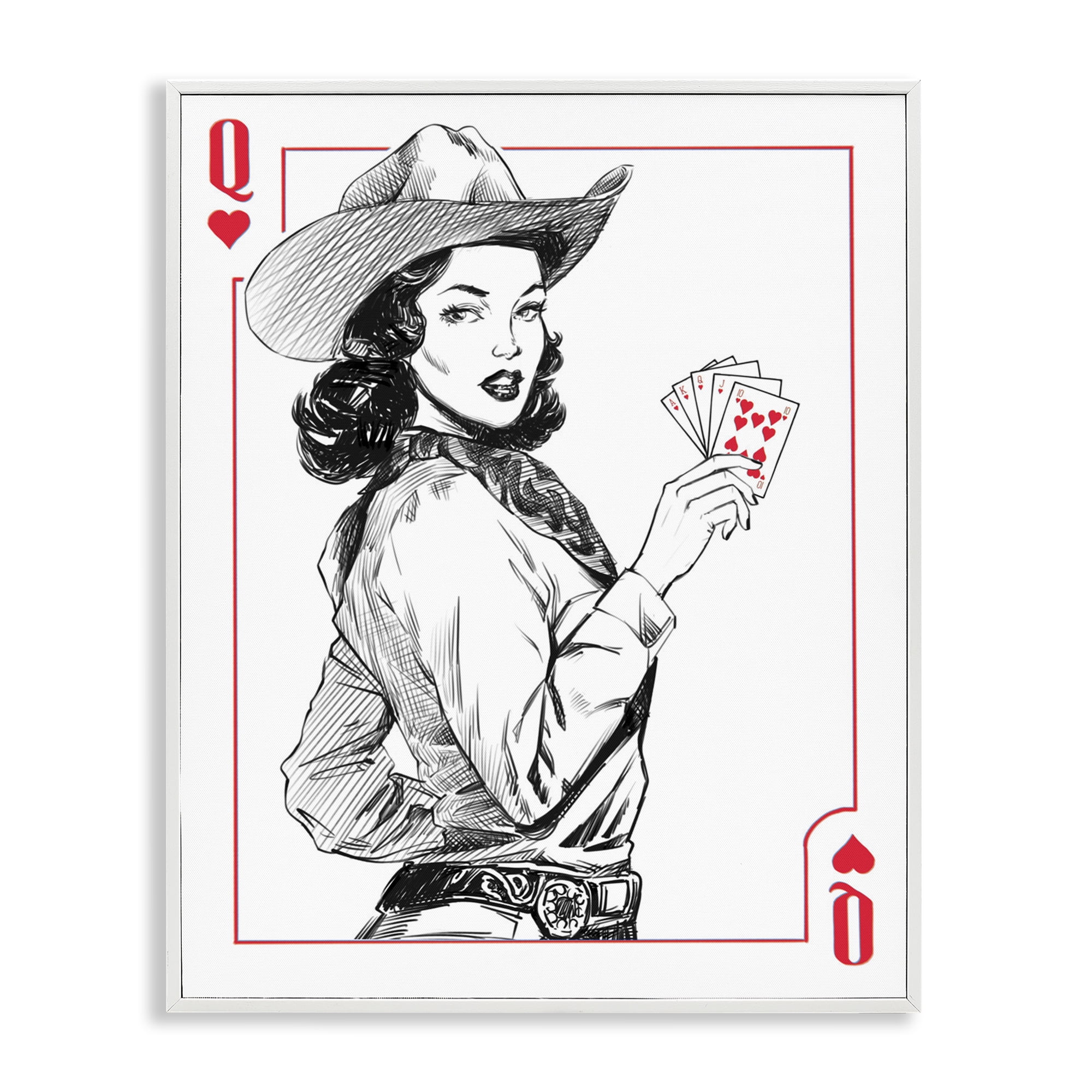 Stupell Industries Cowgirl Queen of Hearts White Framed Giclee Art, design by Ziwei Li