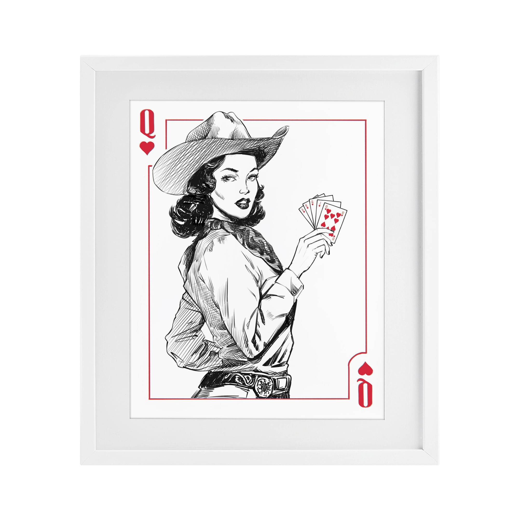 Stupell Industries Cowgirl Queen of Hearts White Framed Print Under Glass, design by Ziwei Li