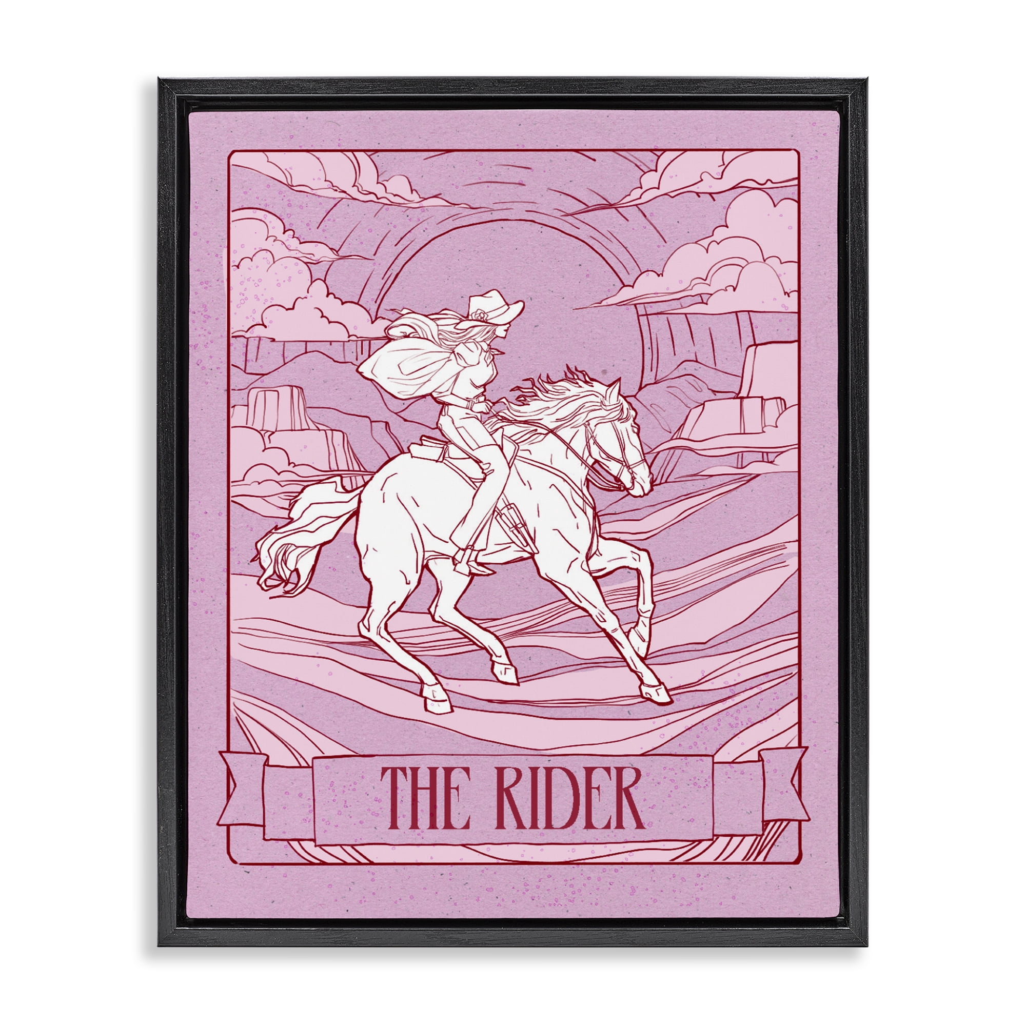 Stupell Industries Cowgirl Rider Tarot Card Black Framed Floater Canvas Wall Art, design by Ziwei Li