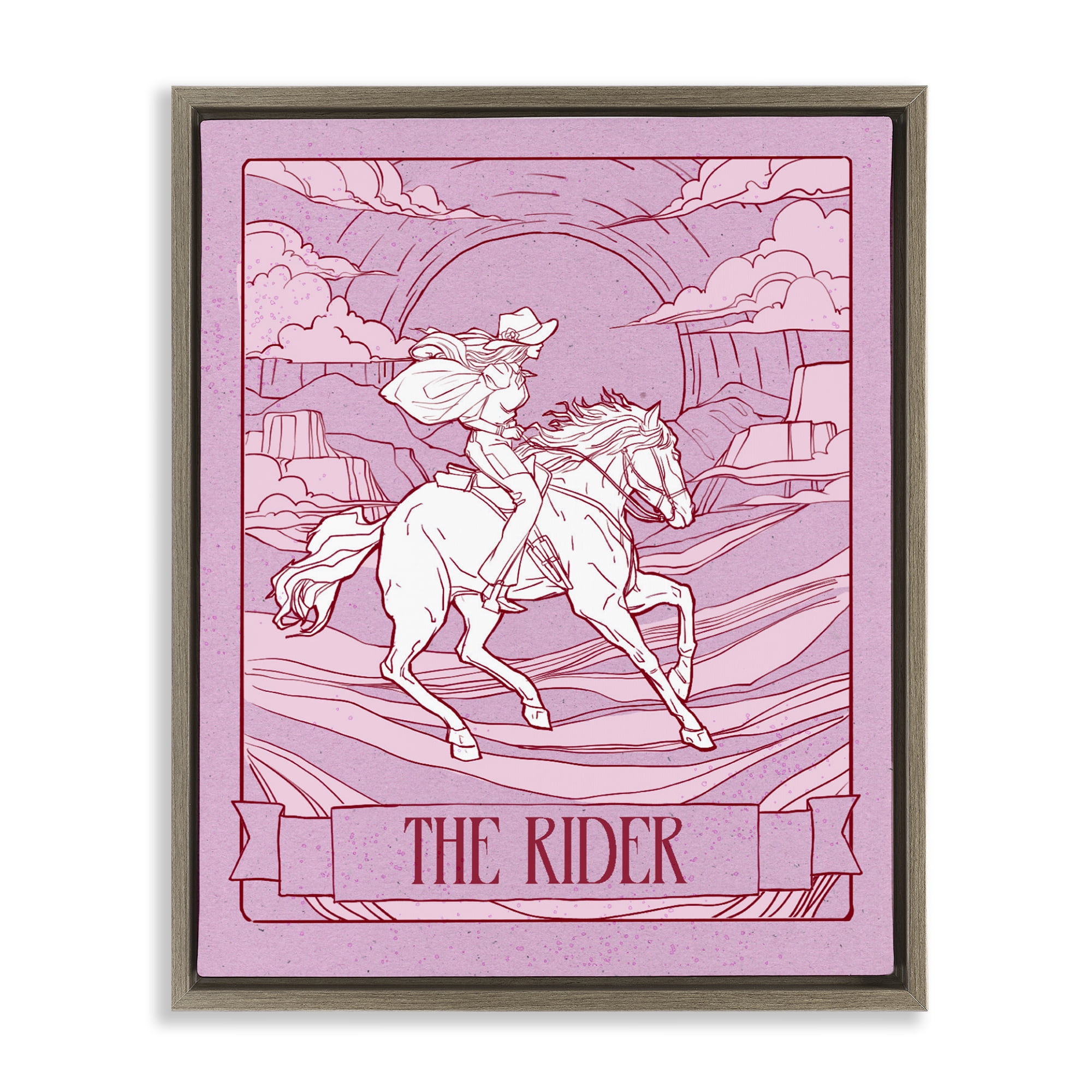 Stupell Industries Cowgirl Rider Tarot Card Brown Framed Floater Canvas Wall Art, design by Ziwei Li