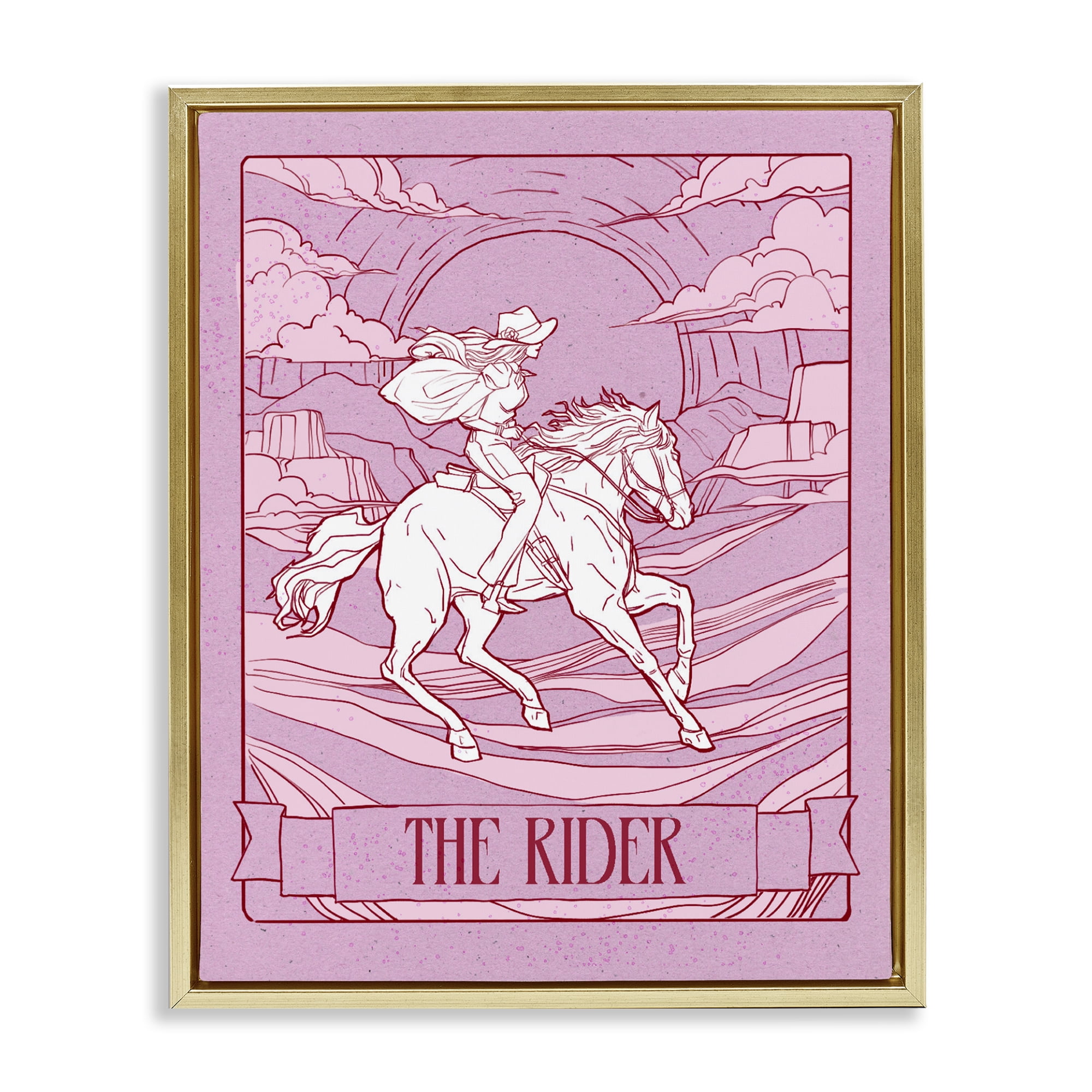 Stupell Industries Cowgirl Rider Tarot Card Gold Framed Floater Canvas Wall Art, design by Ziwei Li