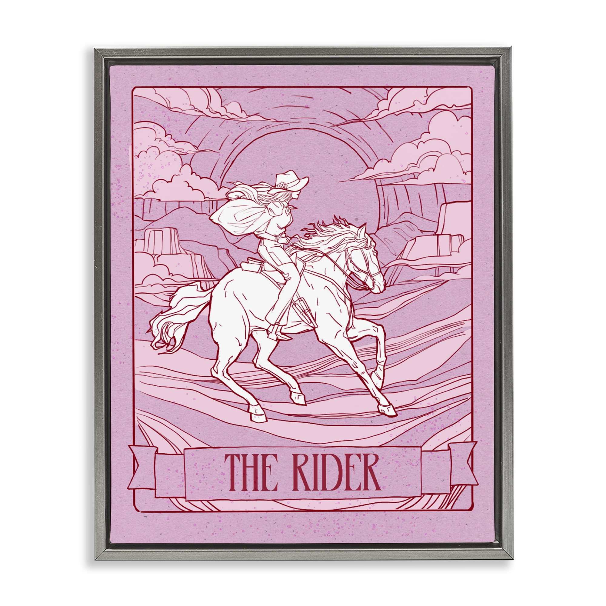 Stupell Industries Cowgirl Rider Tarot Card Gray Framed Floater Canvas Wall Art, design by Ziwei Li